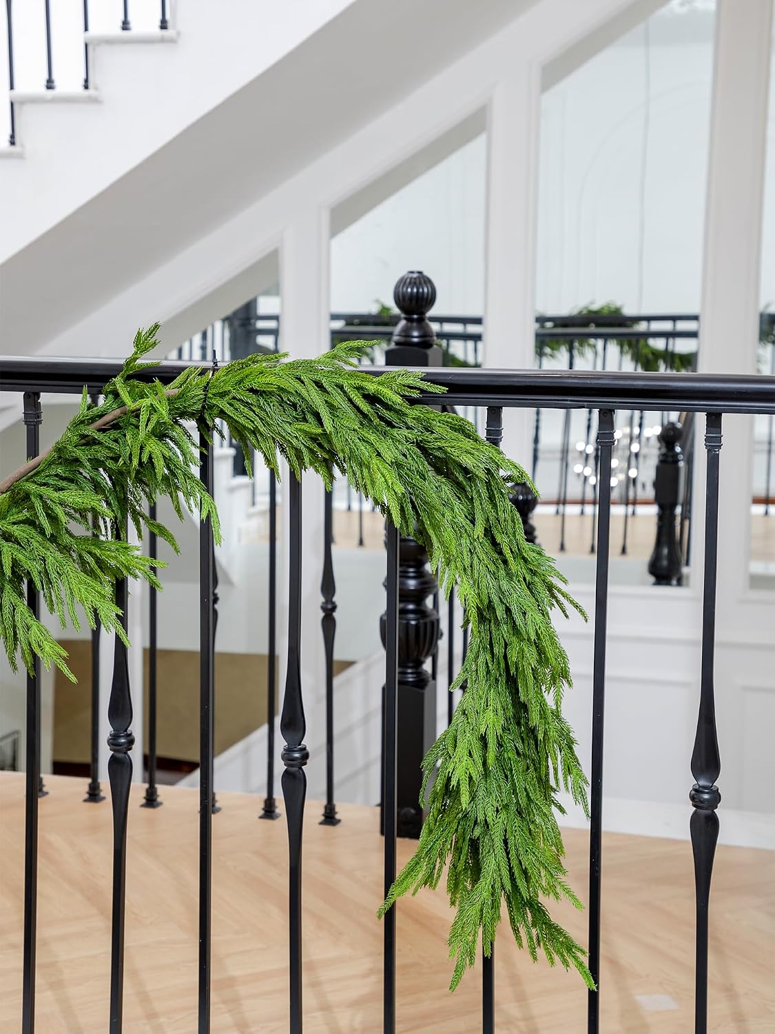15FT Christmas Garland Real Touch Norfolk Pine Garland Winter Pine Garland for Mantle Stairs Railing Table Fireplace