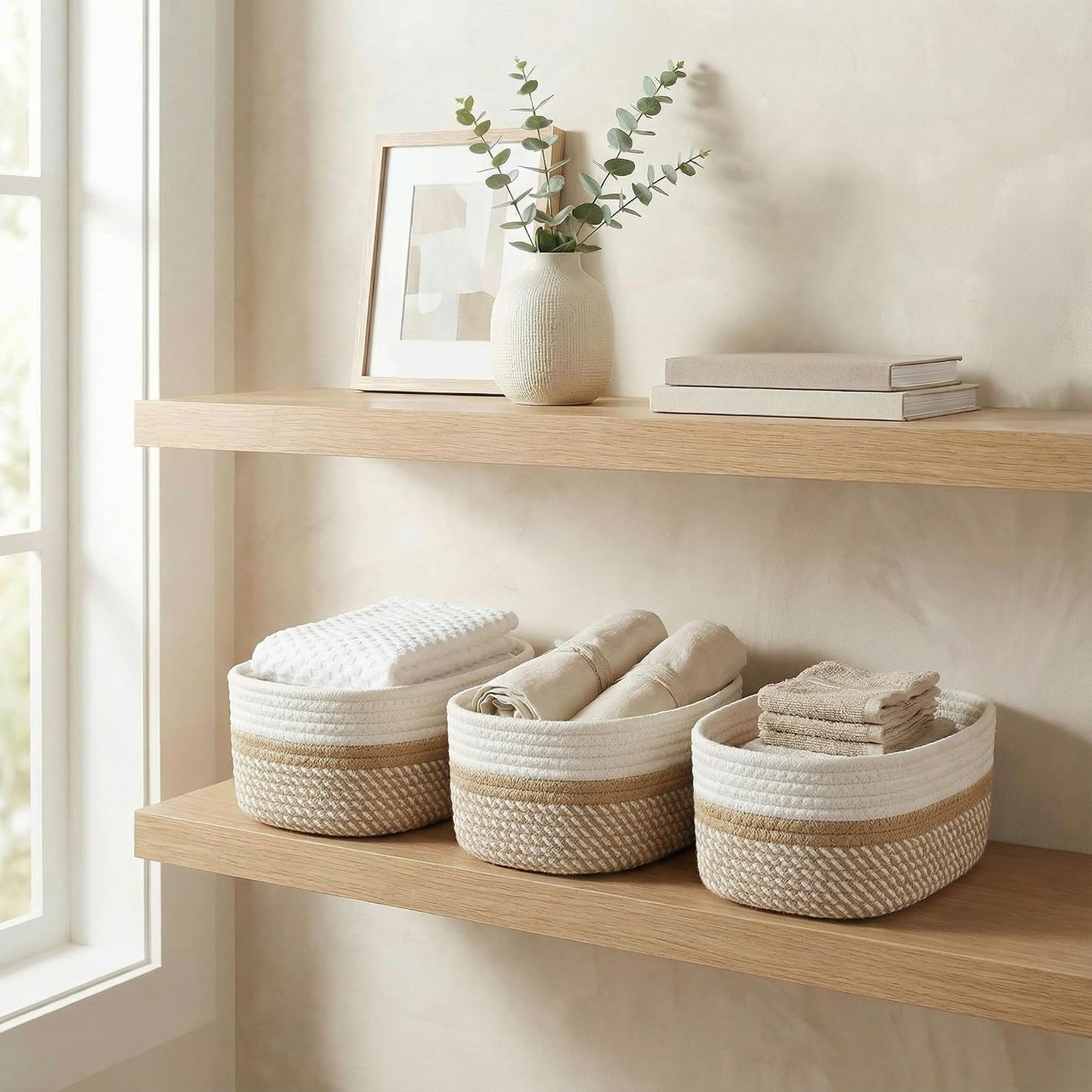 Storage Basket / Sturdy Jute Rope Baskets / Beige-brown / Set of 3