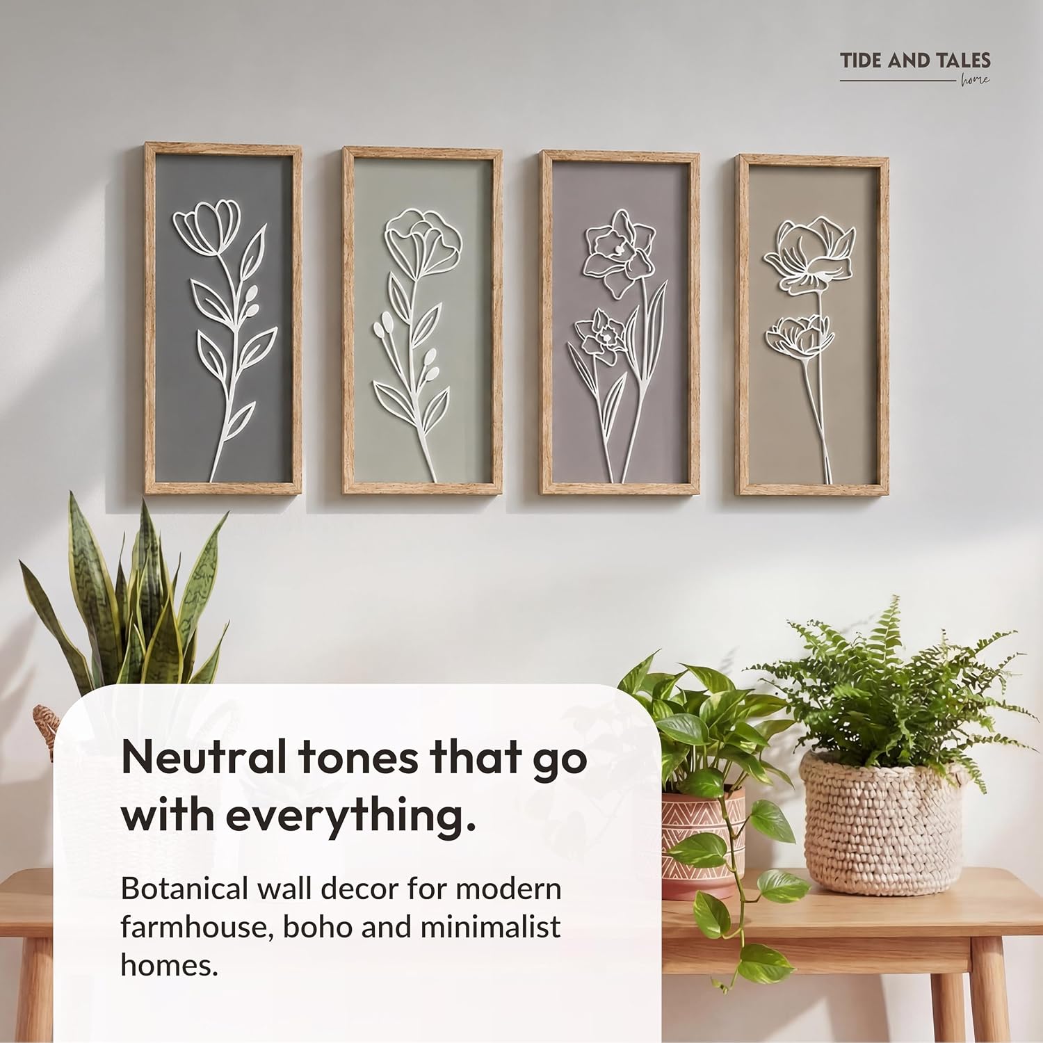 3D Wooden Floral Bathroom Wall Decor Lightweight / 7 x 16 / Naturals / Set of 4