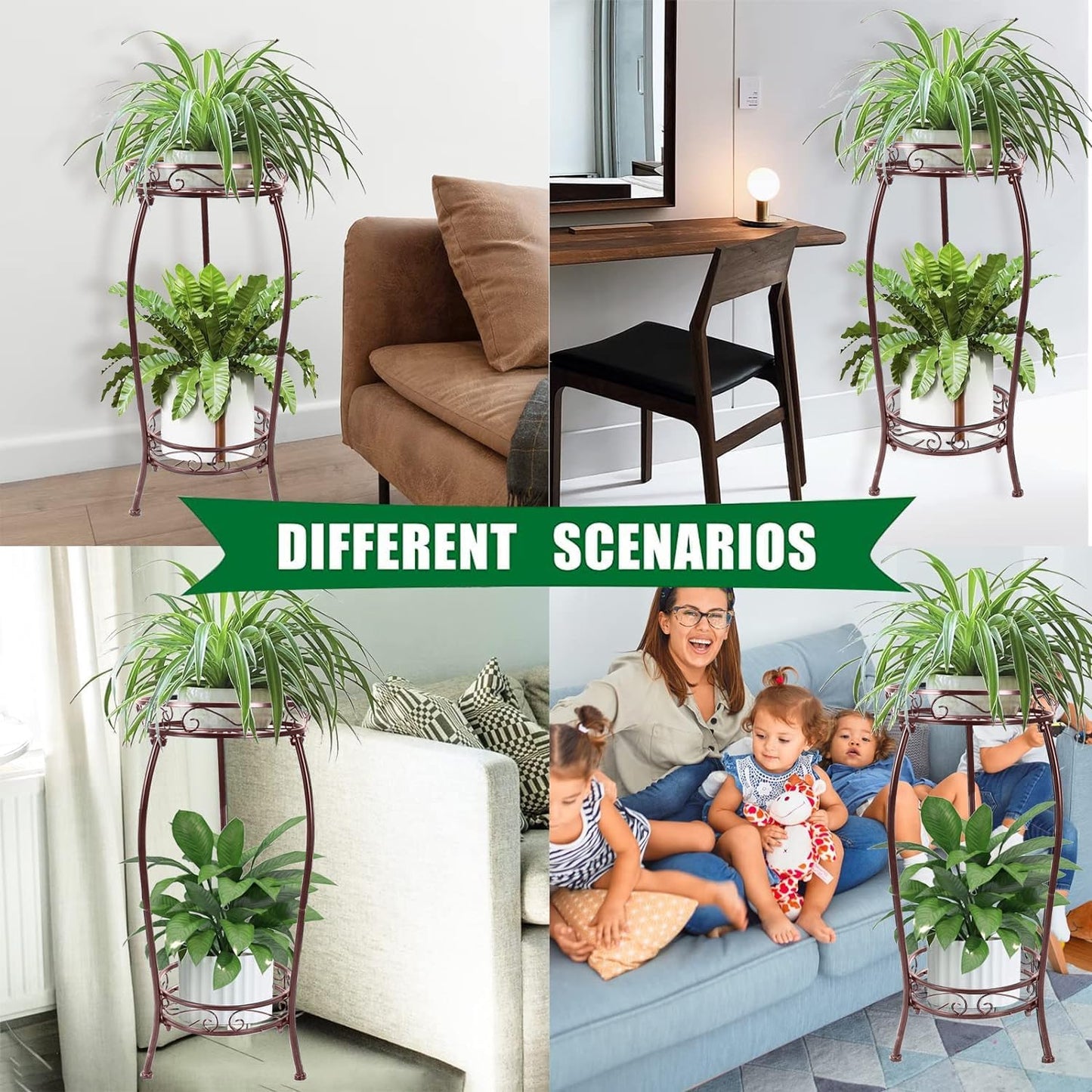 MOCORY Plant Stand Indoor Outdoor 2 Tier 27" Tall Metal Potted Holder Rack Flower Pot Stand Heavy Duty Plant Shelf