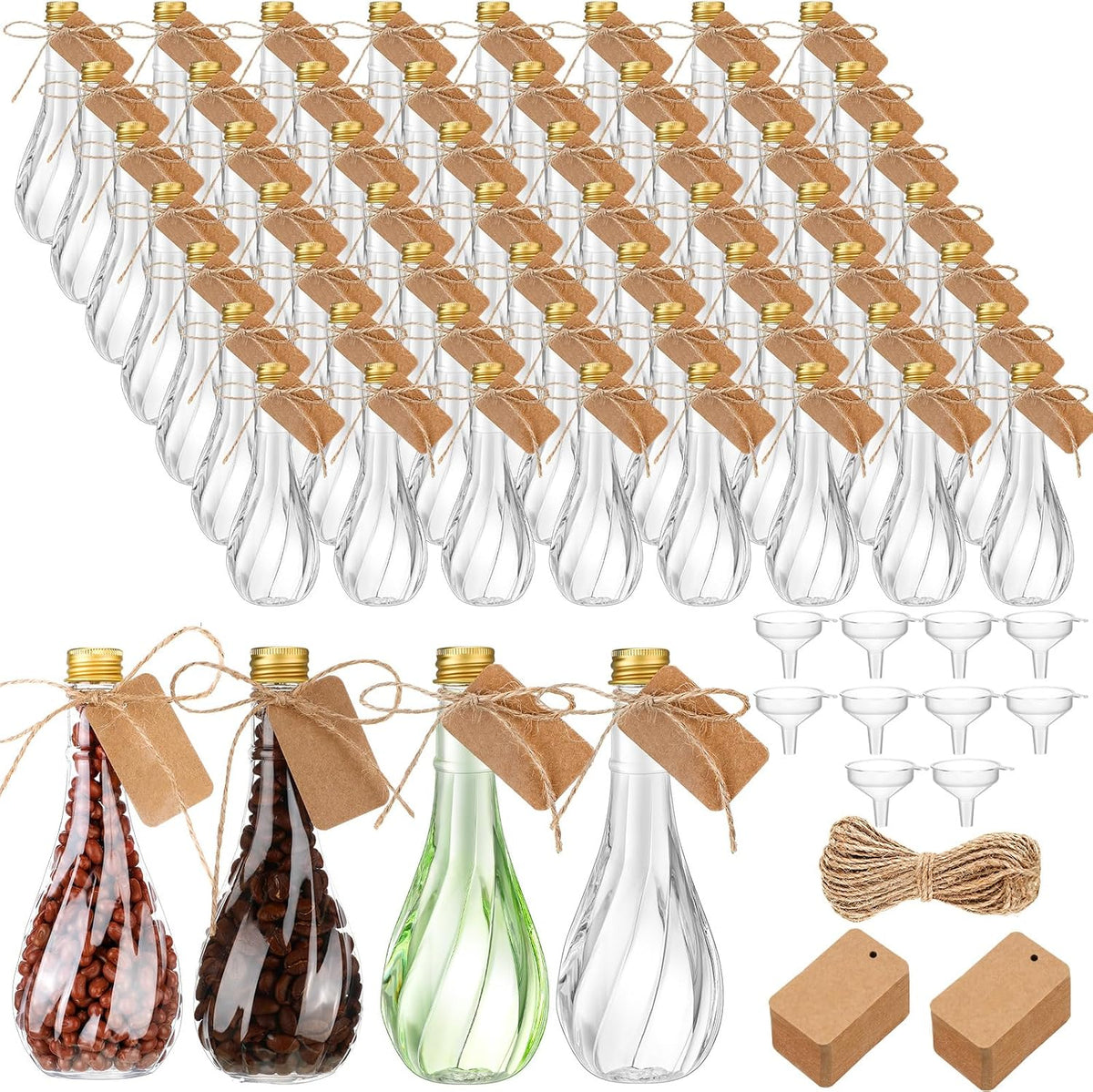 Lounsweer 60 Pack 5 oz Plastic Potion Bottles, Gold Aluminum Cap
