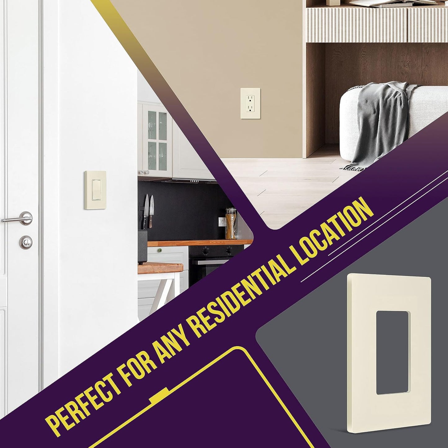 ENERLITES 1-Gang Light Almond Mid-Size Screwless Decorator Wall Plate