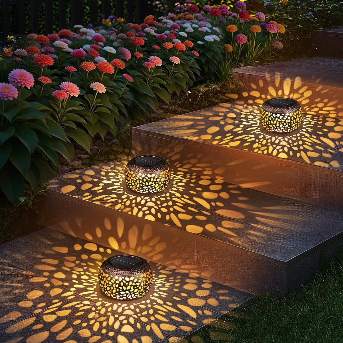 Solar Lanterns Outdoor Waterproof: 2 Pack Red Copper Metal Garden Lights | IP65 Hollow Out Vintage Table Solar Lights