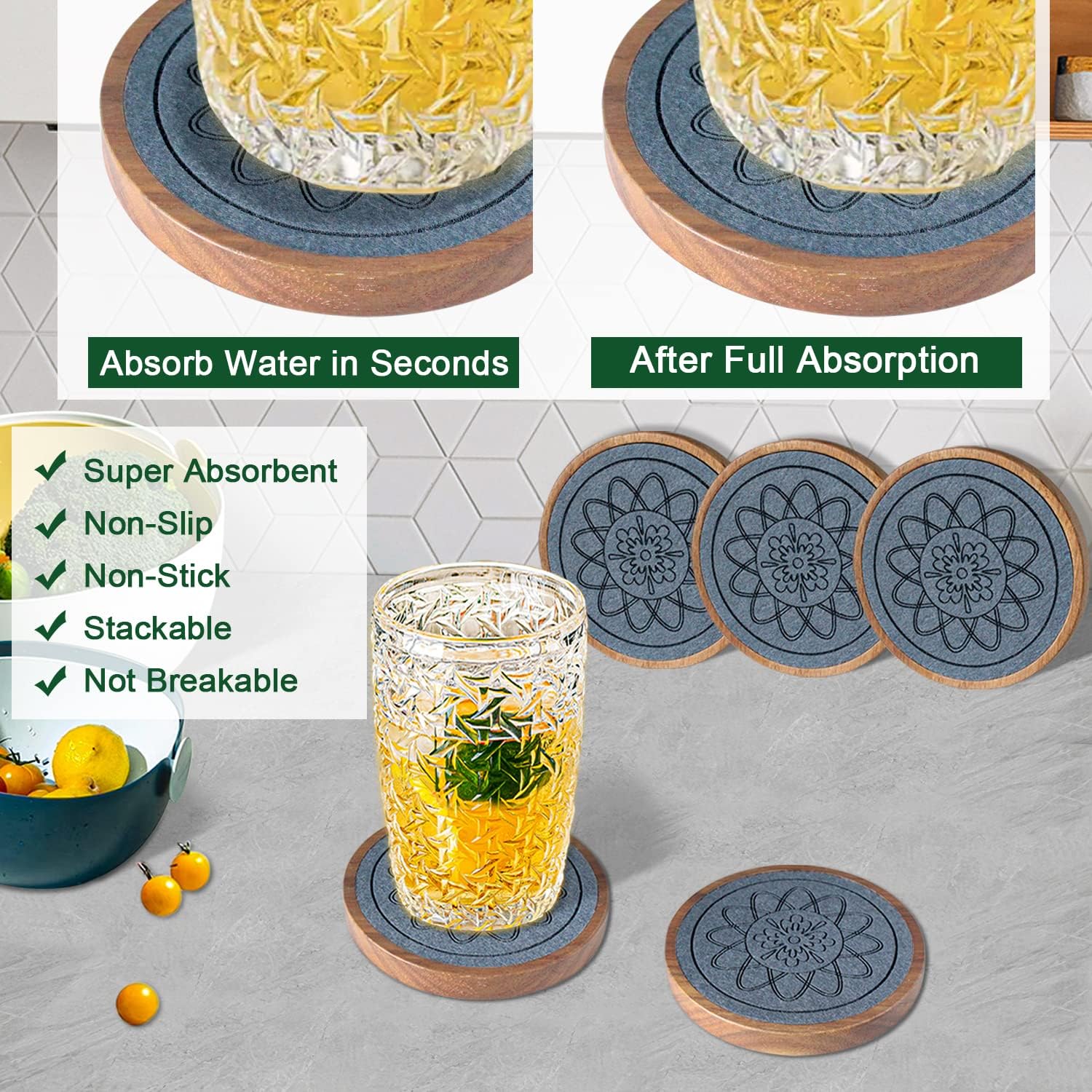 Wood Coasters for Drinks / #2 Grey