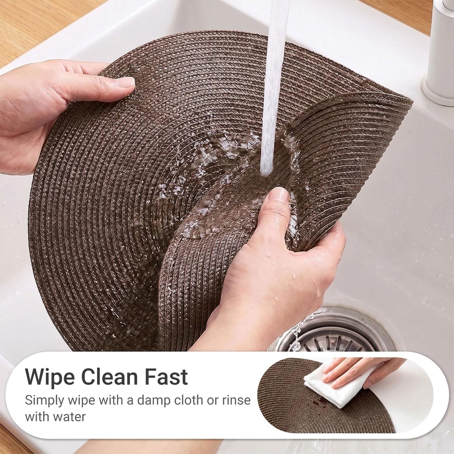 FunWheat Round Braided Placemats Set of 8 Place Mats for Dining Table Woven Washable Non-Slip Table Mats 15