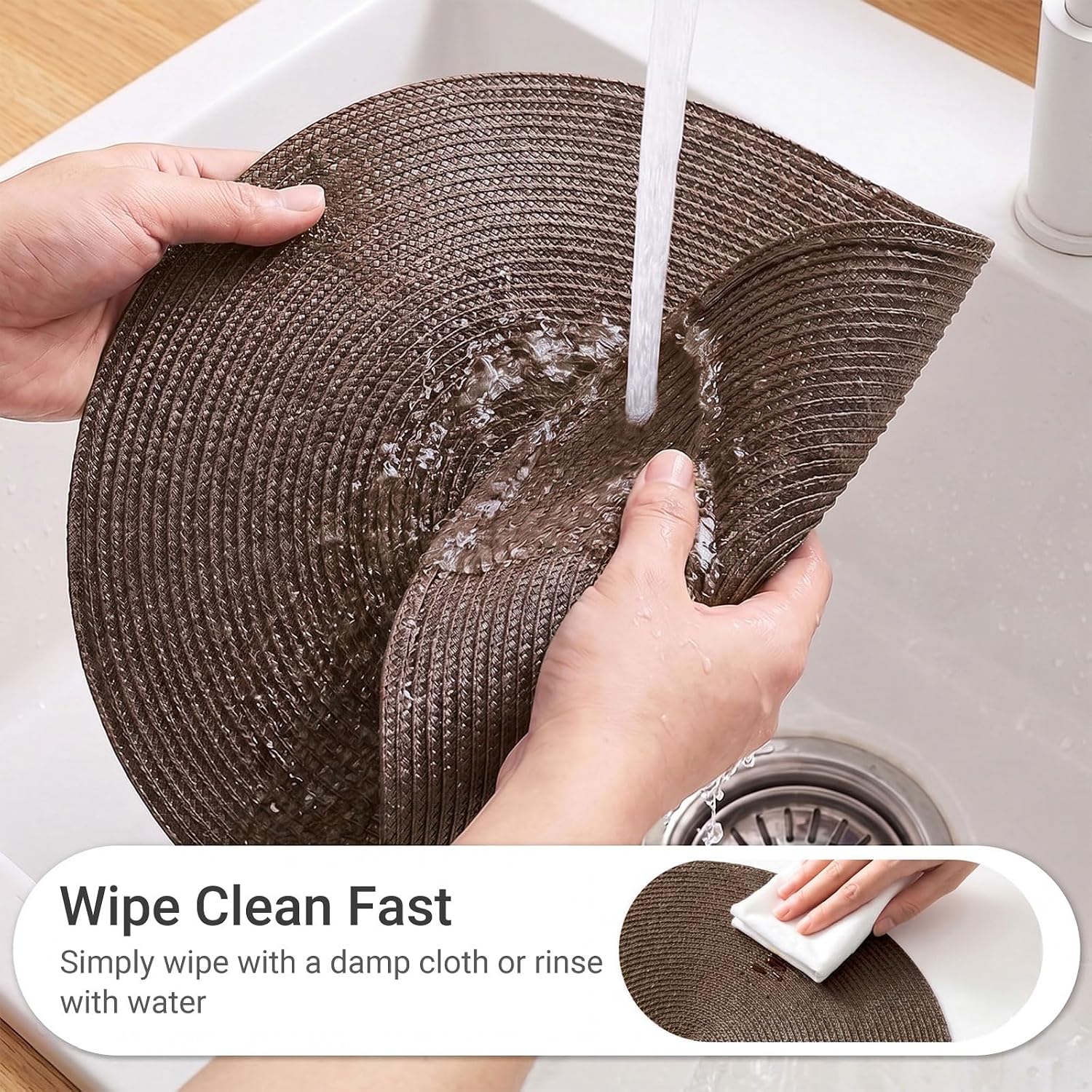 FunWheat Round Braided Placemats Set of 8 Place Mats for Dining Table Woven Washable Non-Slip Table Mats 15