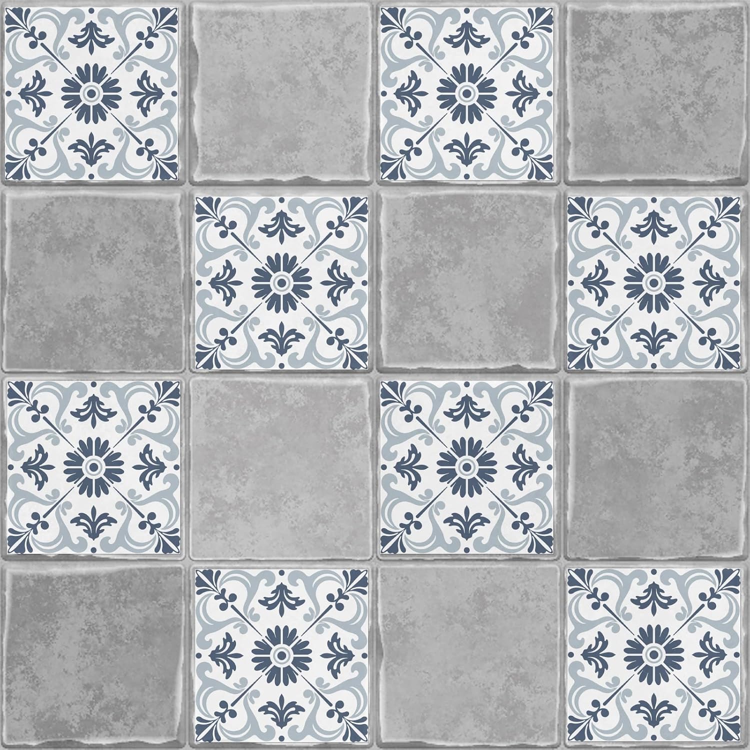 Peel and Stick Wallpaper Self Adhesive Wallpaper Tile Stickers / Retro Mandala / Blue / Set of 36