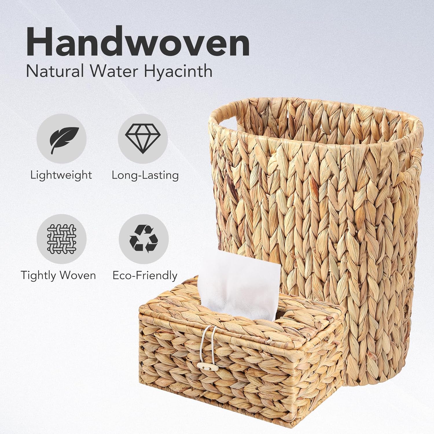 Wicker Trash Can and Rectangle Tissue Box / Khaki / Wicker Trash Can+rectangular Tissue Holders