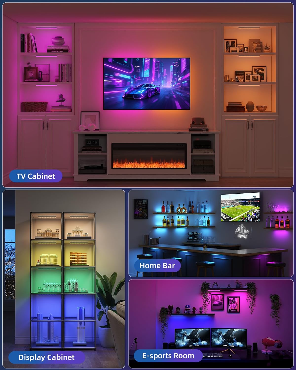 EZVALO 80RGB Color Changing Under Cabinet Lighting, Led Shelf Lights | Wireless, Rechageable, Magnetic, Remote Control