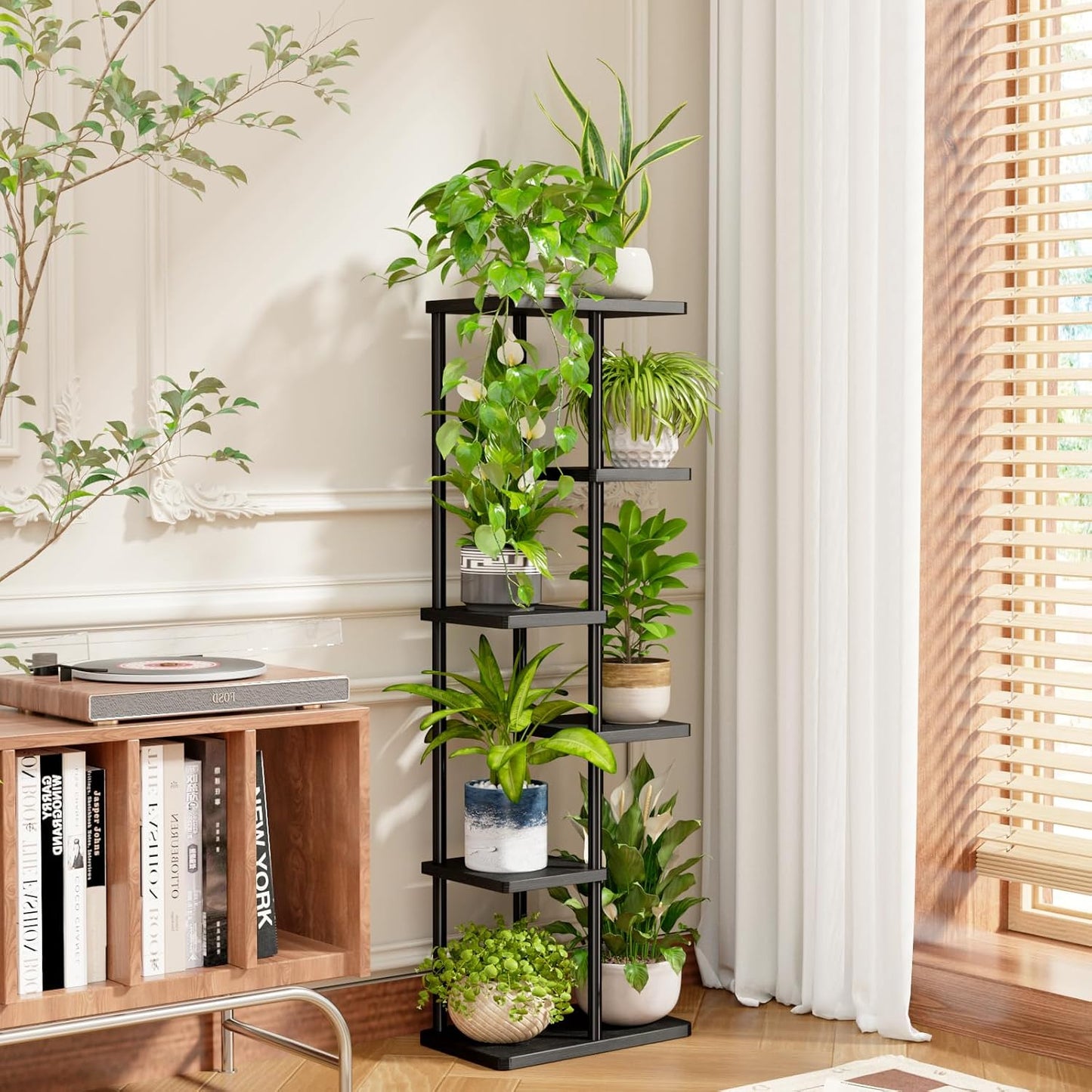 Bamworld Tall Plant Stand Indoor, 6 Tier Metal Plant Shelf for Multiple Plants, Tiered Flower Pot Stands for Patio