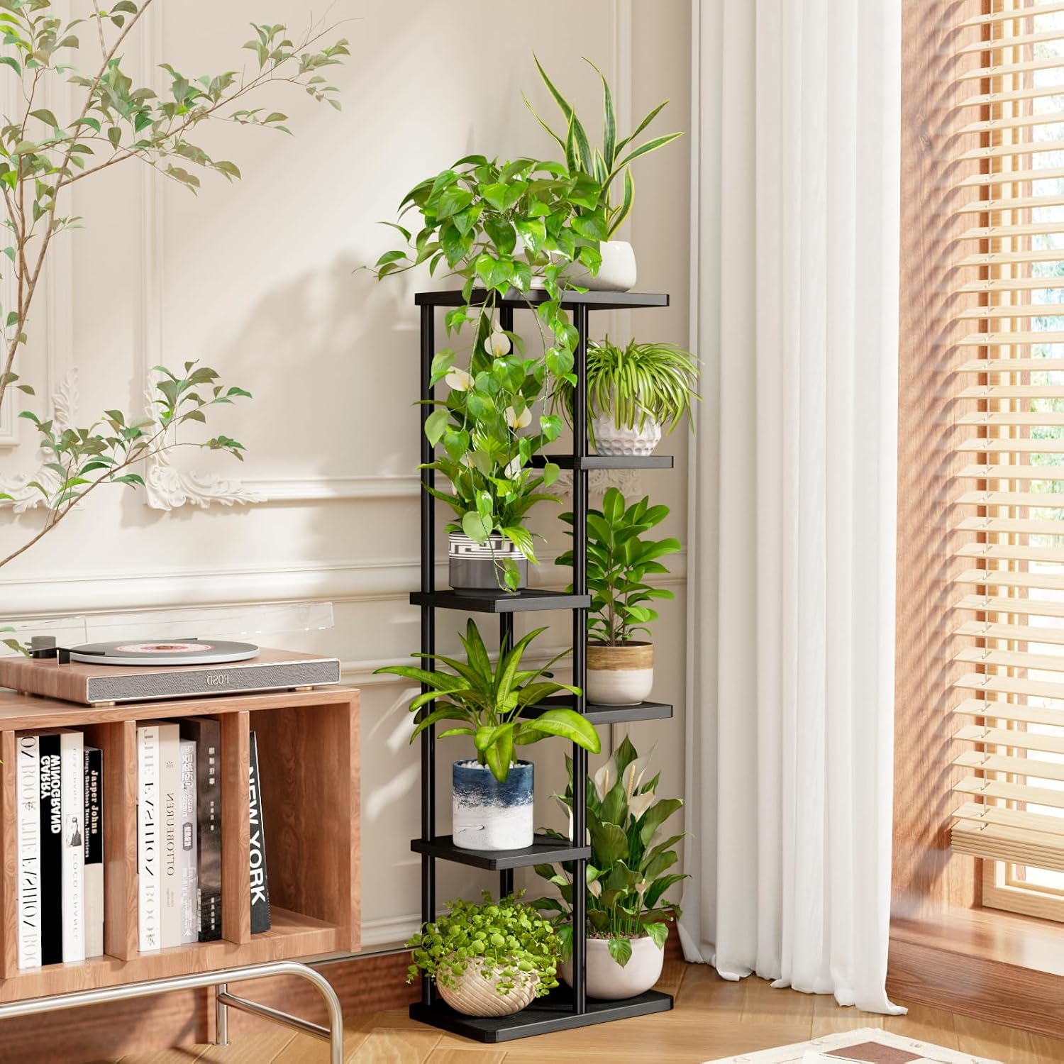 Bamworld Tall Plant Stand Indoor, 6 Tier Metal Plant Shelf for Multiple Plants, Tiered Flower Pot Stands for Patio