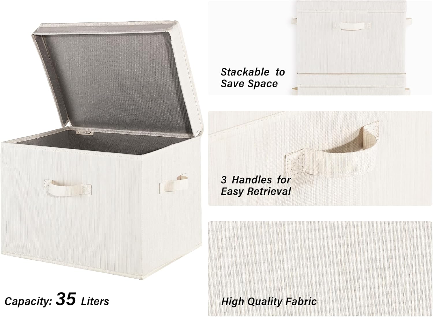 Closet Storage Bin / Beige, White & Ivory / Jumbo