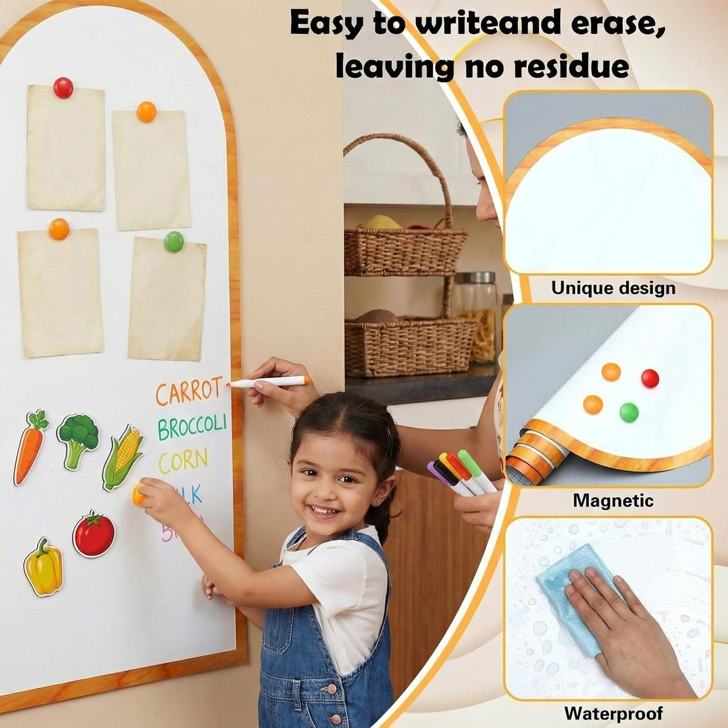 Magnetic Wall Arch Decal " Magnetic Wall Whiteboard / White / 40 x 18 / Set of 2