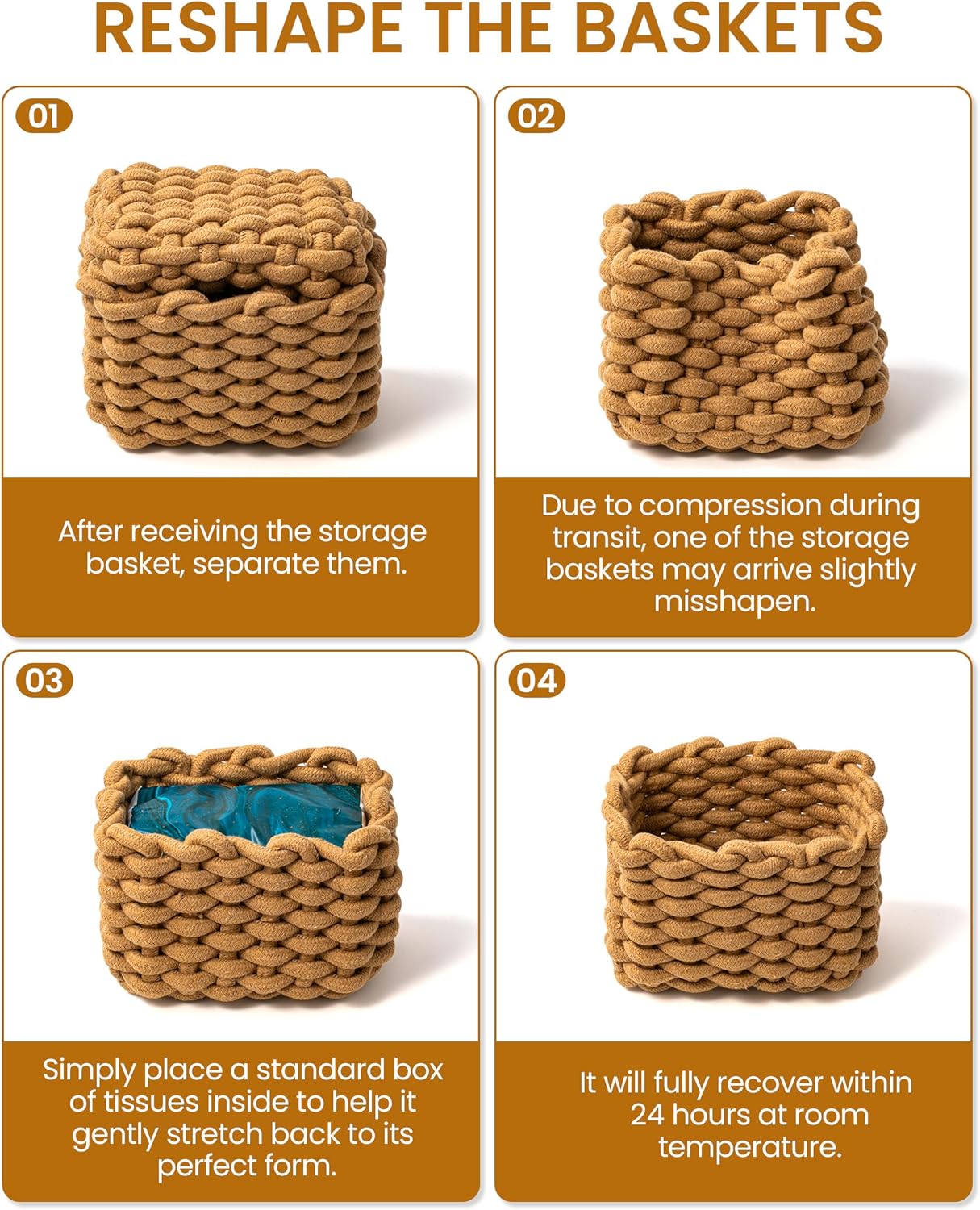 Woven Decorative Storage Bins for Shele / White & Khaki / Set of 2
