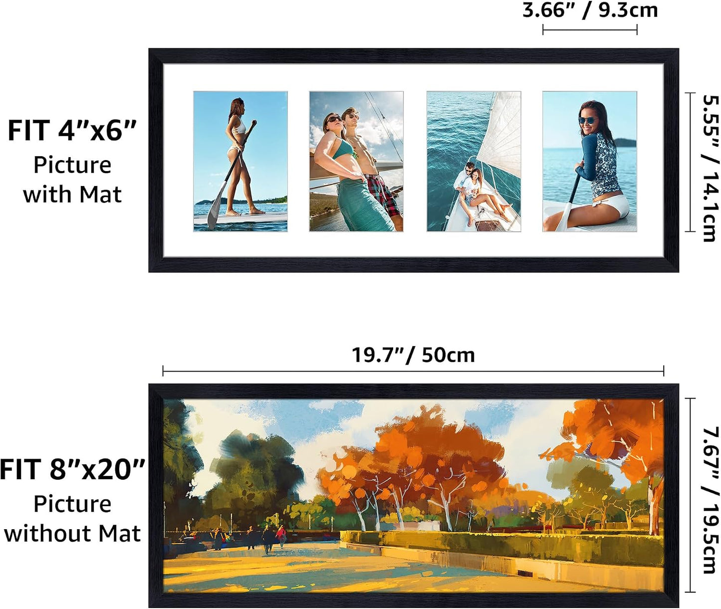 Giftgarden 4x6 Picture Frame Collage 4 Opening, 8x20 Frame Matted to Four 4x6 Photos with Mat for Wall Display, Black