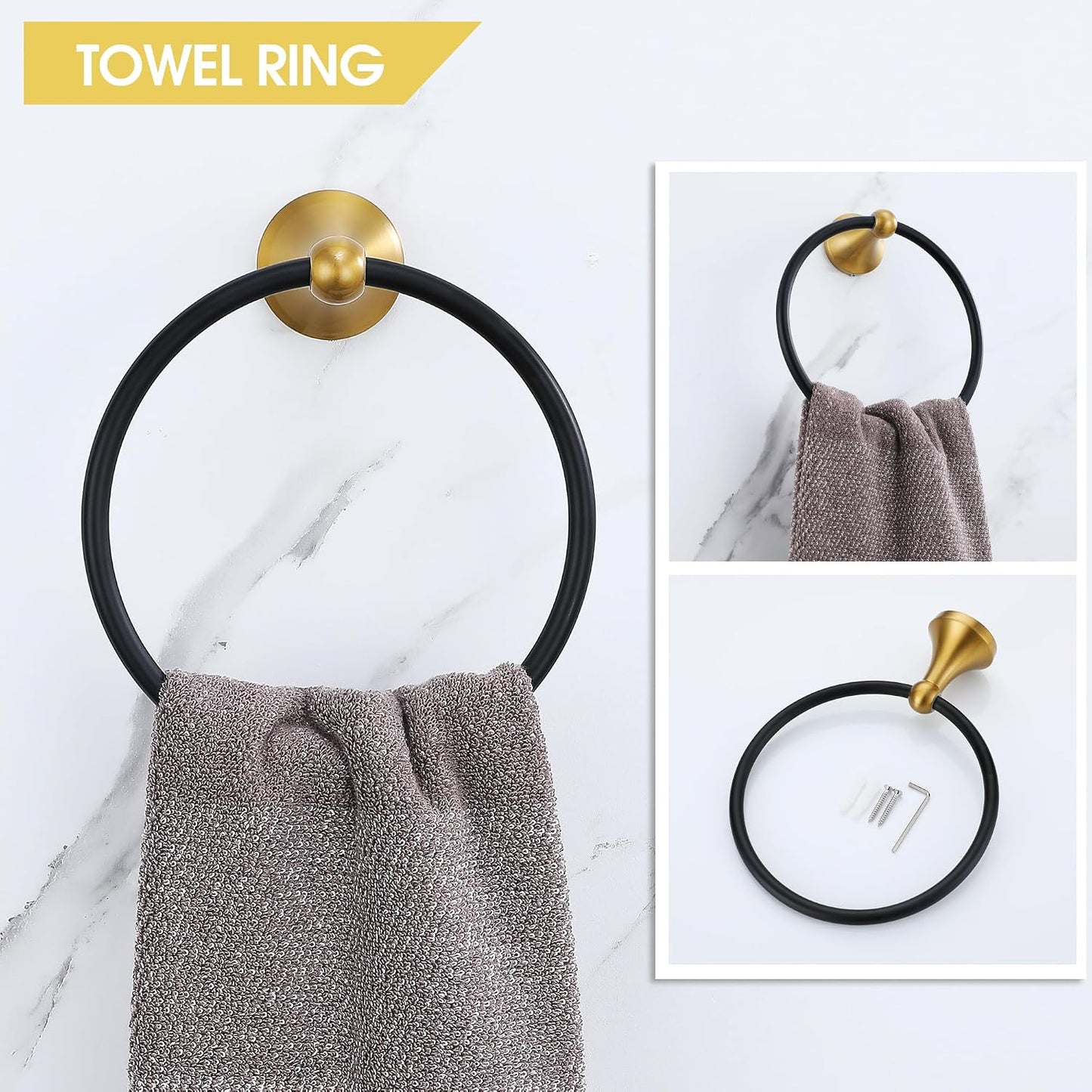 Brushed Gold and Black Bathroom Hardware Set, 4-Piece Black and Gold Bathroom Accessories Kit Stainless Steel 23.6 Inch