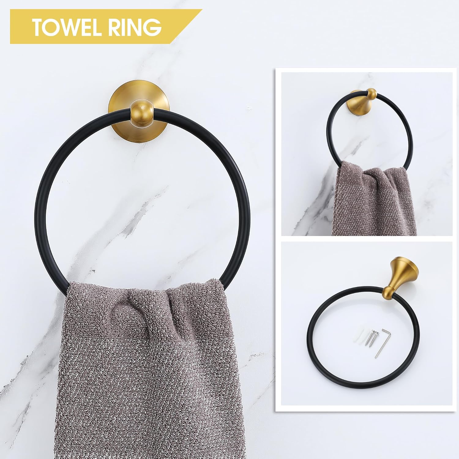 Brushed Gold and Black Bathroom Hardware Set, 4-Piece Black and Gold Bathroom Accessories Kit Stainless Steel 23.6 Inch