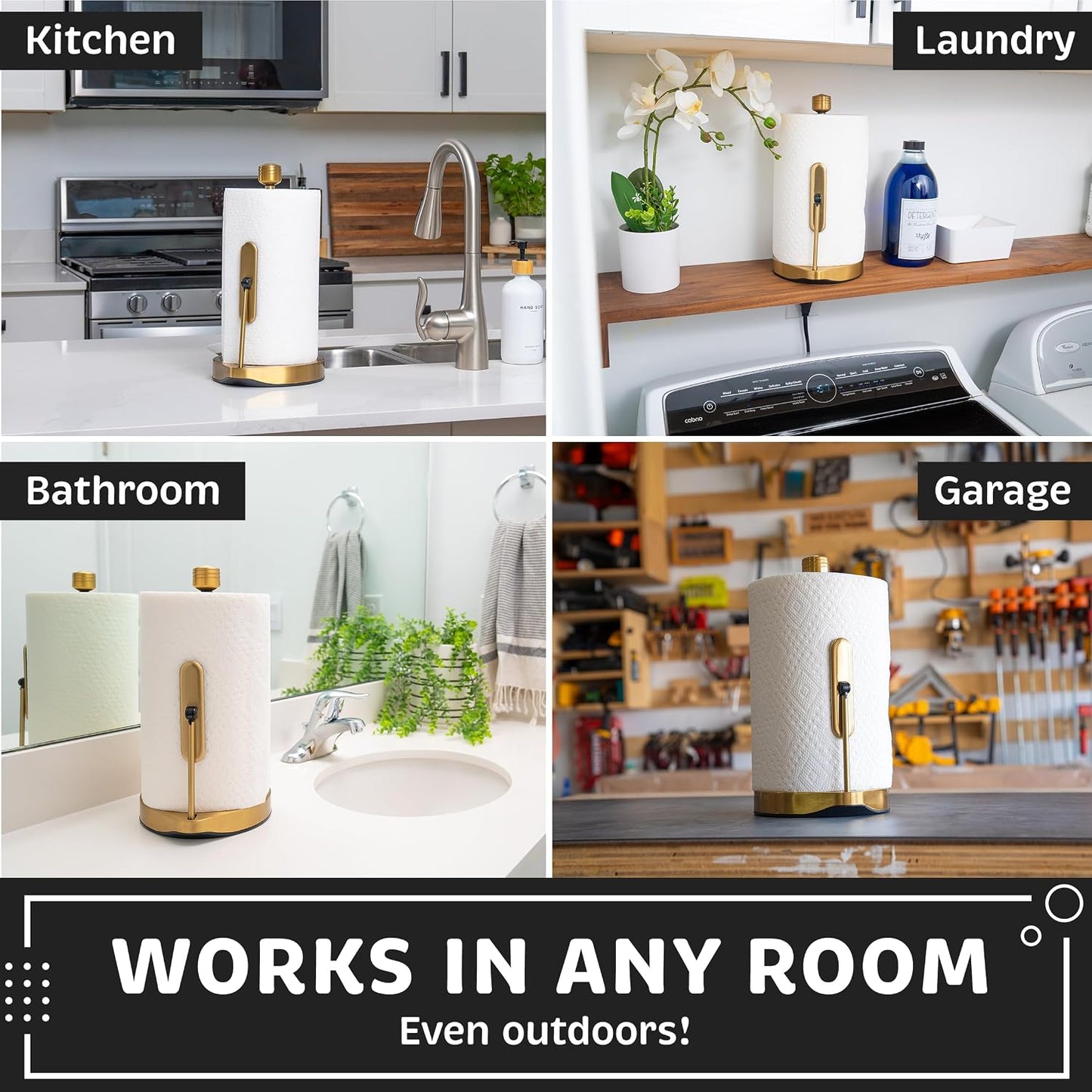 Stainless Steel Tension Arm Paper Towel Holder - Easy One-Handed Operation - This Sturdy Weighted Paper Towel Dispenser
