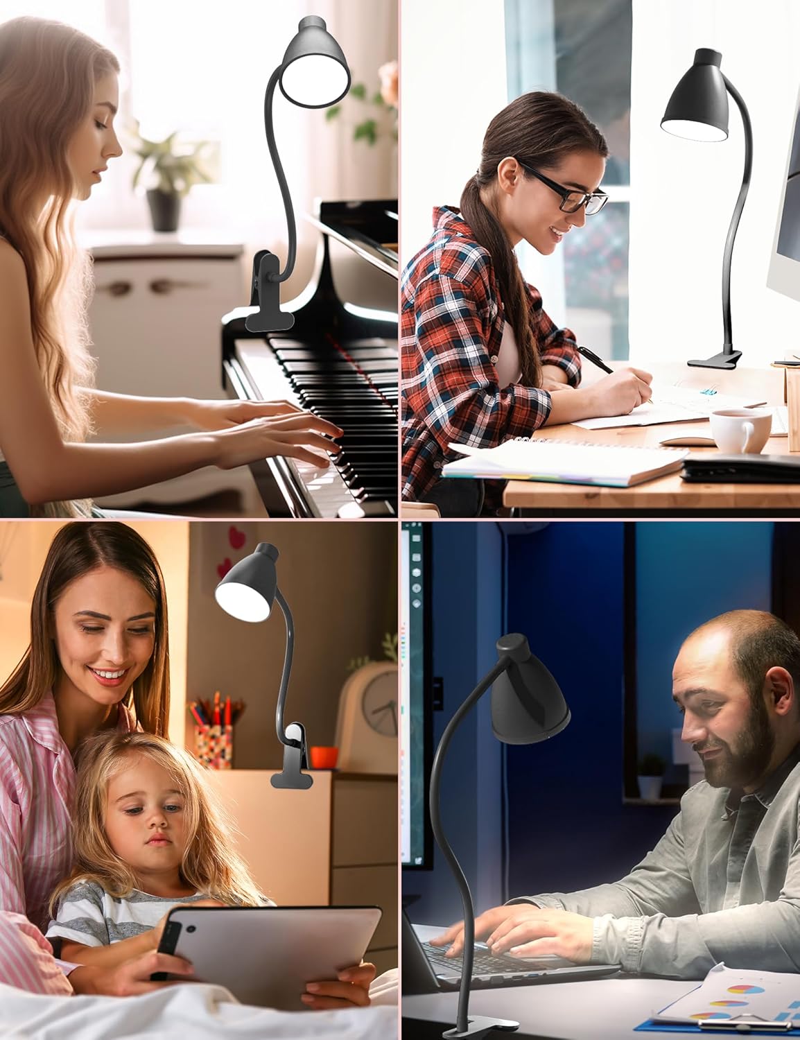 BOHON Desk Lamp 5 Color Modes 10 Brightness Dimmer Reading Light Black | 10W 38 LED Clamp Lamp with Auto Off Timer 360°