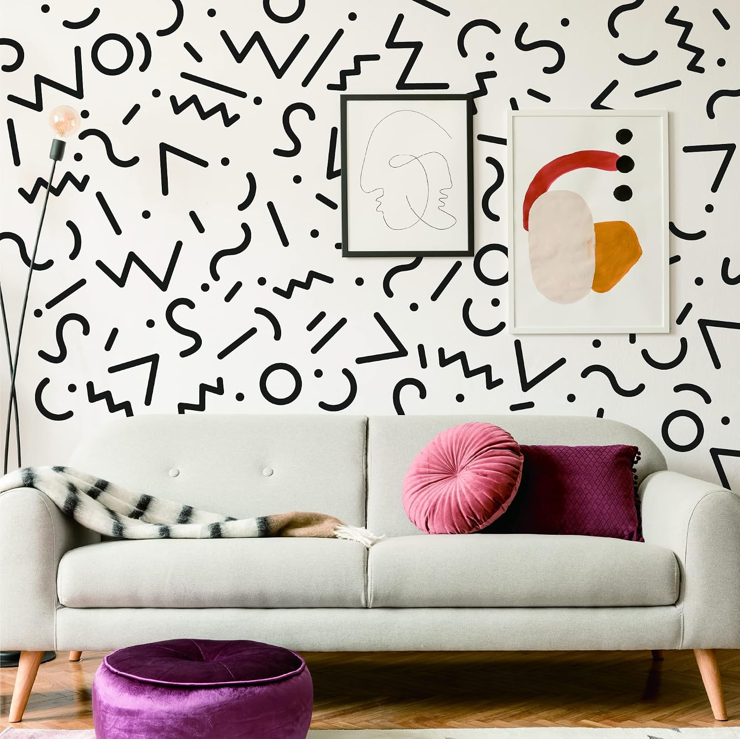 Geometric Line Vinyl Wall Decals / Memphis Group / Black