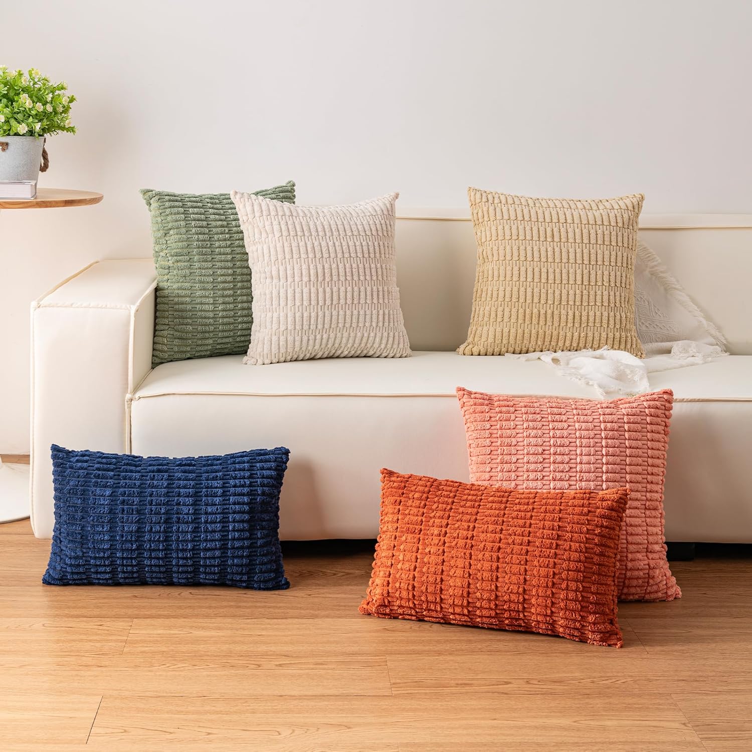 Corduroy Decorative Throw Pillow Covers InchSoft Striped Pillow / Sage Green / 26 x 26 / Set of 2