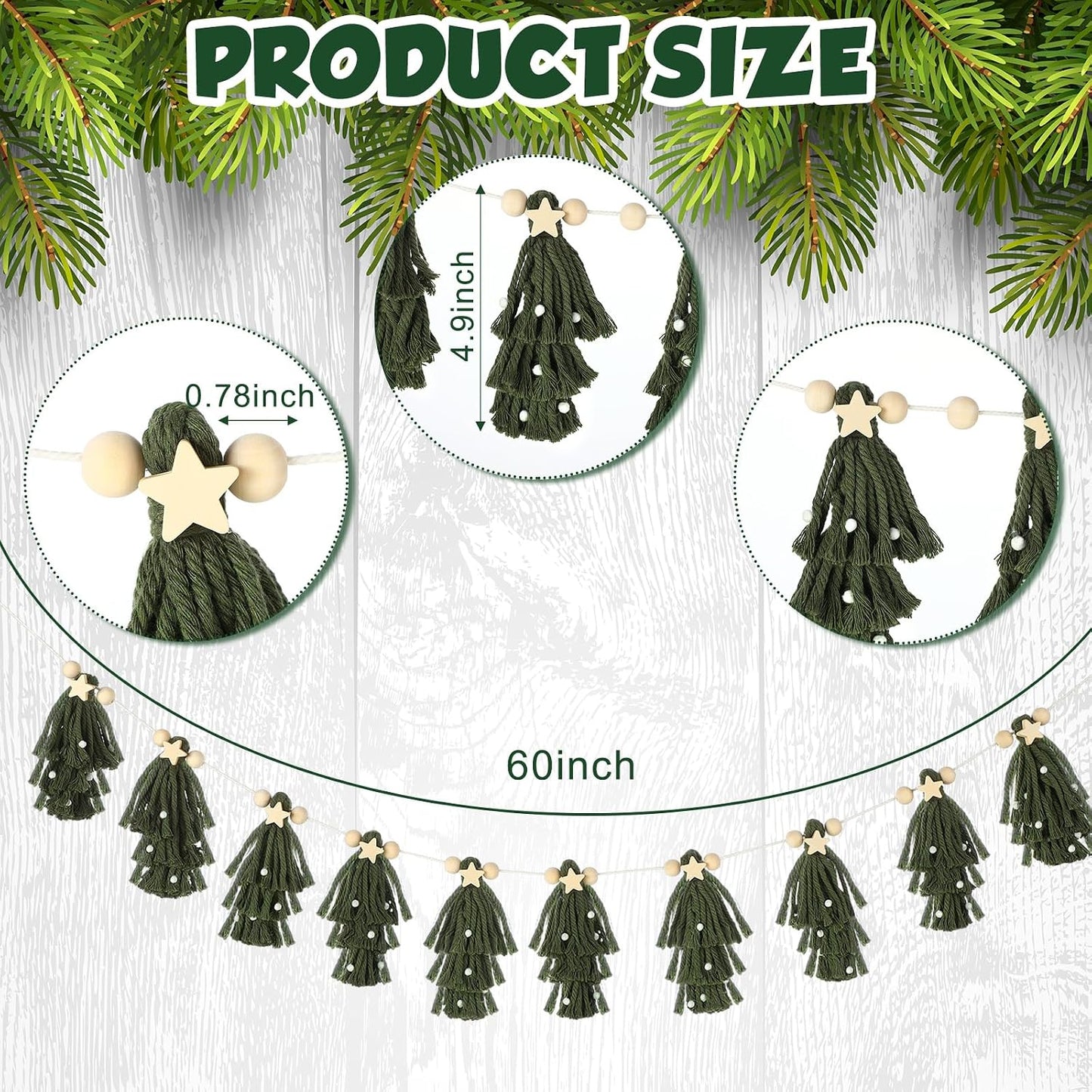 Boho Garland Vintage Tassel Garland / Green / Christmas / 60 Inch