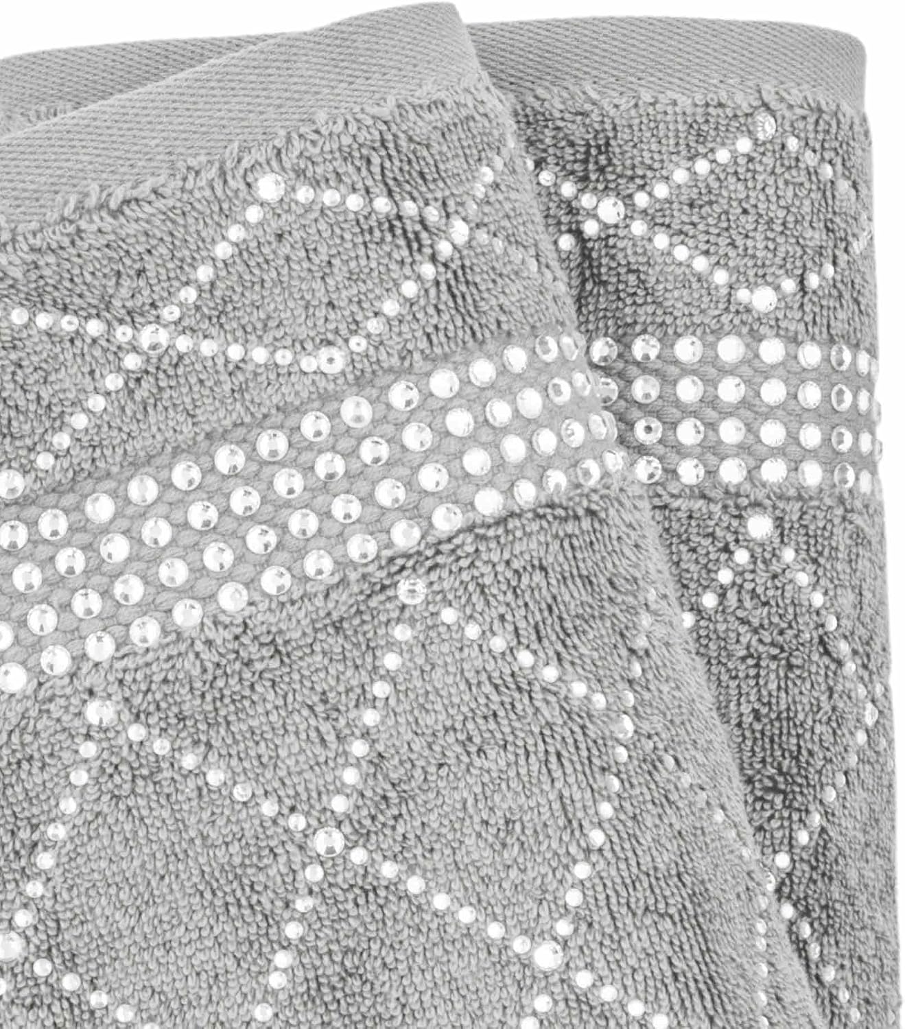 Atlas Hand Towel (Set of 2), 100% Turkish Cotton, Glass Rhinestones, Machine Washable, Gray