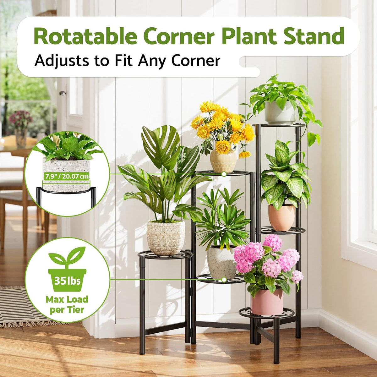 6 Tier Metal Plant Stands Outdoor Indoor, Heavy Duty Flower Pot Holder Potted Display Rack Shelf, Tall Corner Plant