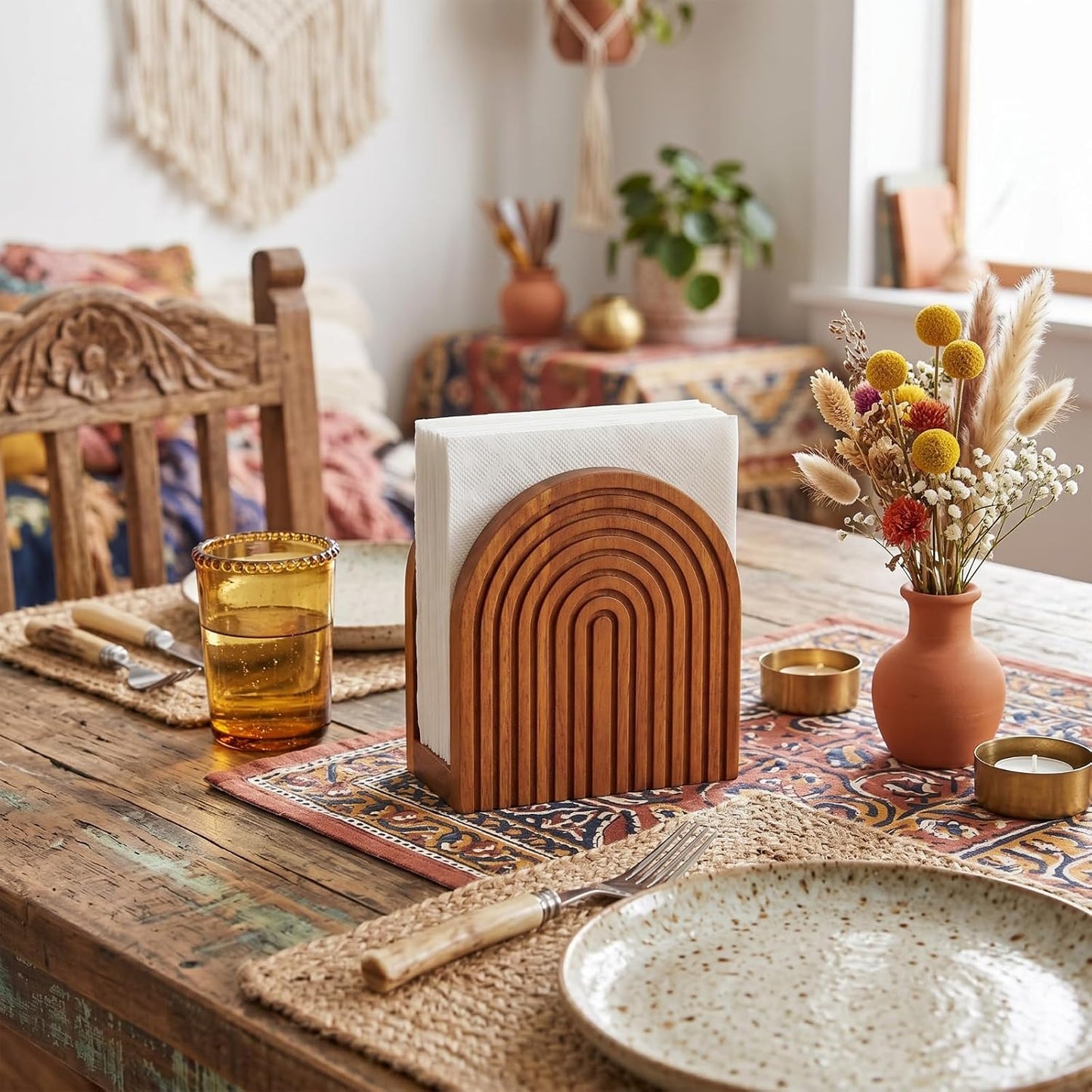 Wooden Napkin Holder / Boho Style / Burlywood / Natural
