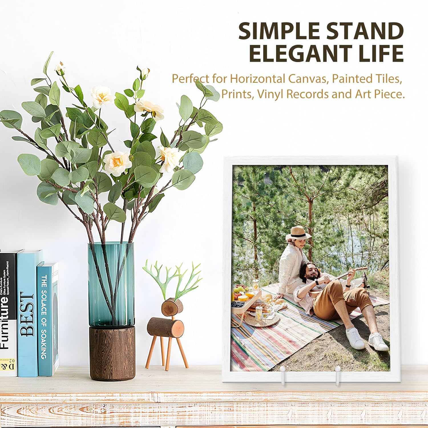 Decorative Plate Stand Holder Picture Frame Stand Easel Display Stand / 6 Inch / White / Set of 4