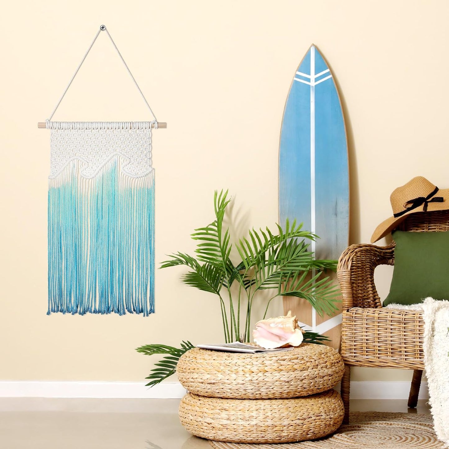 Beach Wave Hanging Tassels Decor " Ocean Macrame Wall Hanging Coastal Tapestry Wall Art / 16 x 26