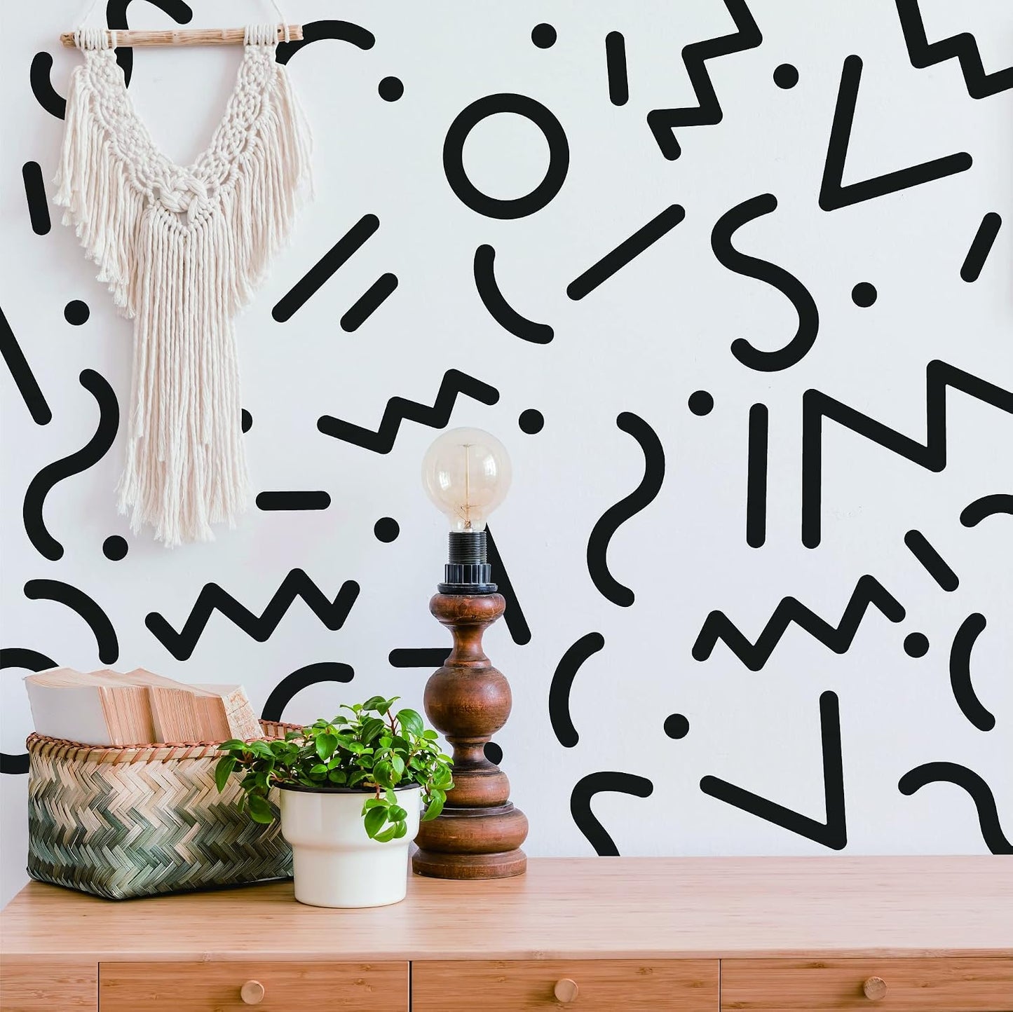 Geometric Line Vinyl Wall Decals / Memphis Group / Black