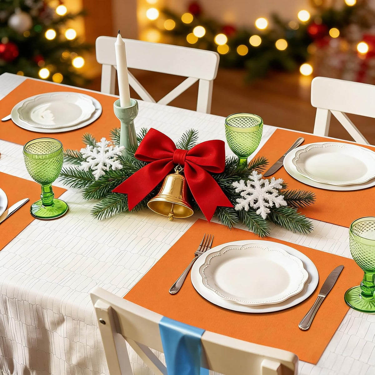MANSPHIL Orange Placemats Set of 6-13"x19" Linen-Look Fabric Place Mats | Washable Cotton Cloth Table Placemat, Rustic