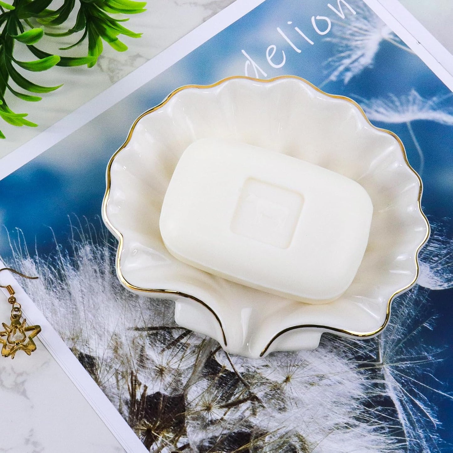 Seashell Style Ceramic Self Draining Soap Dish Waterfall Soap Dish Soap Savers