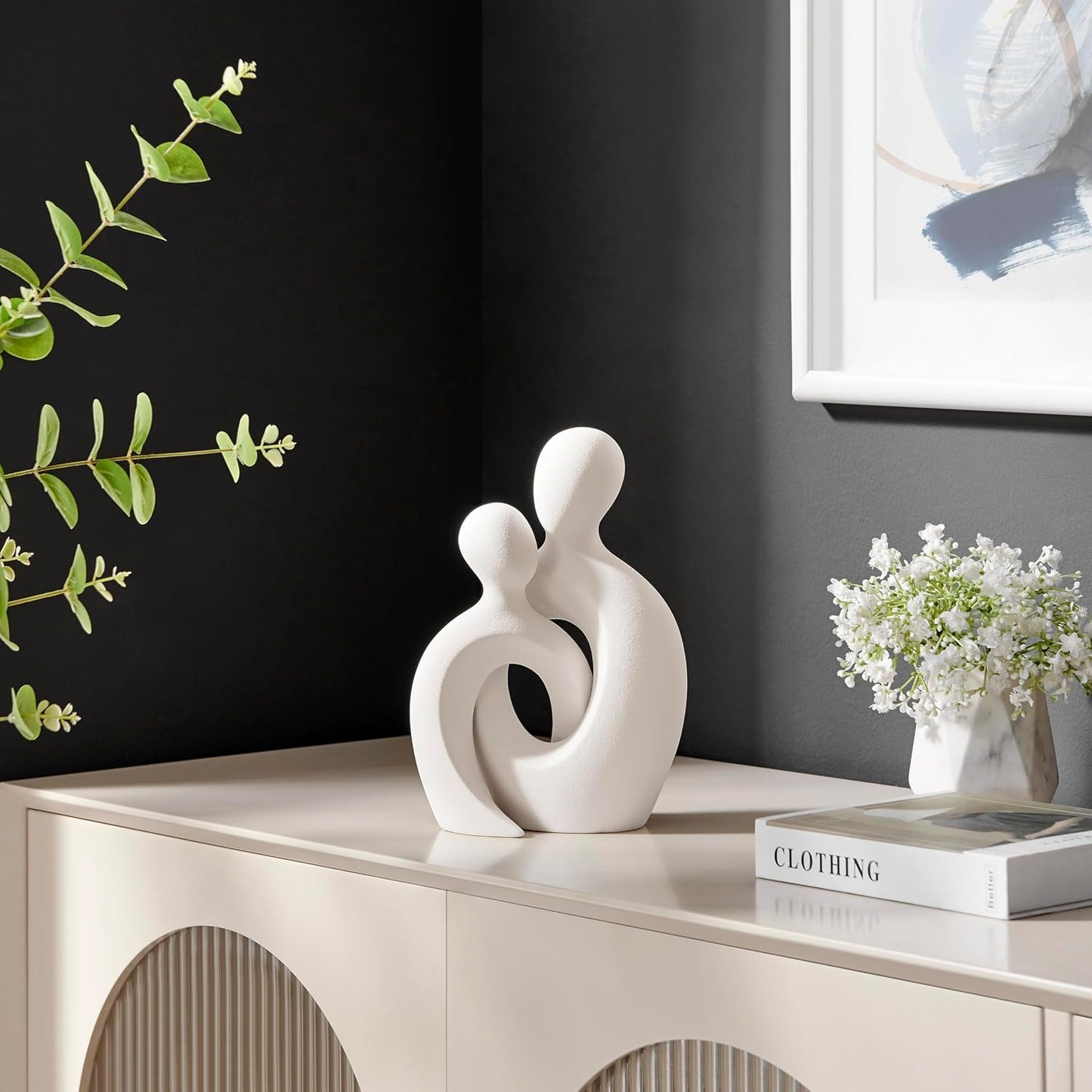 . Hans Abstract Intersecting Circle Tender Couple Decorative Accent Matte Ceramic Sculpture / Cream