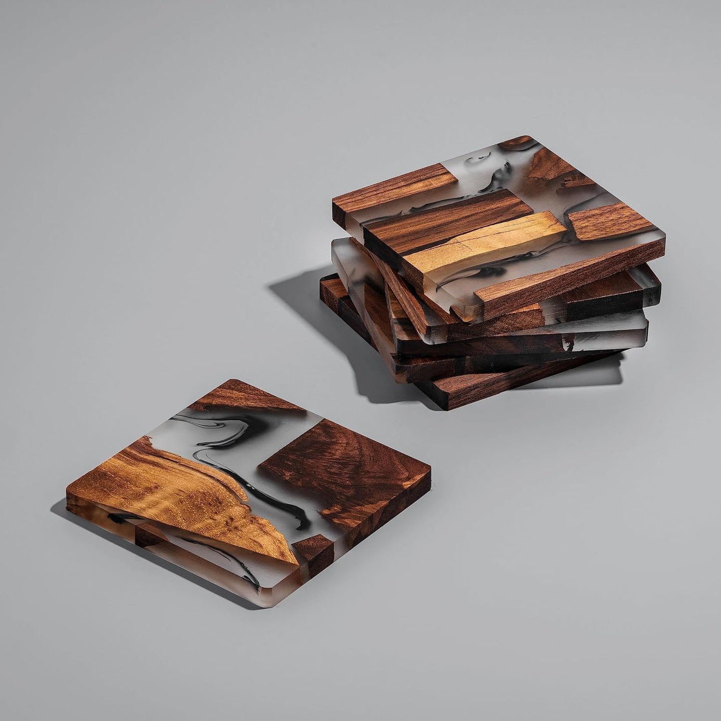 Holder / Walnut Coasters Set / Square