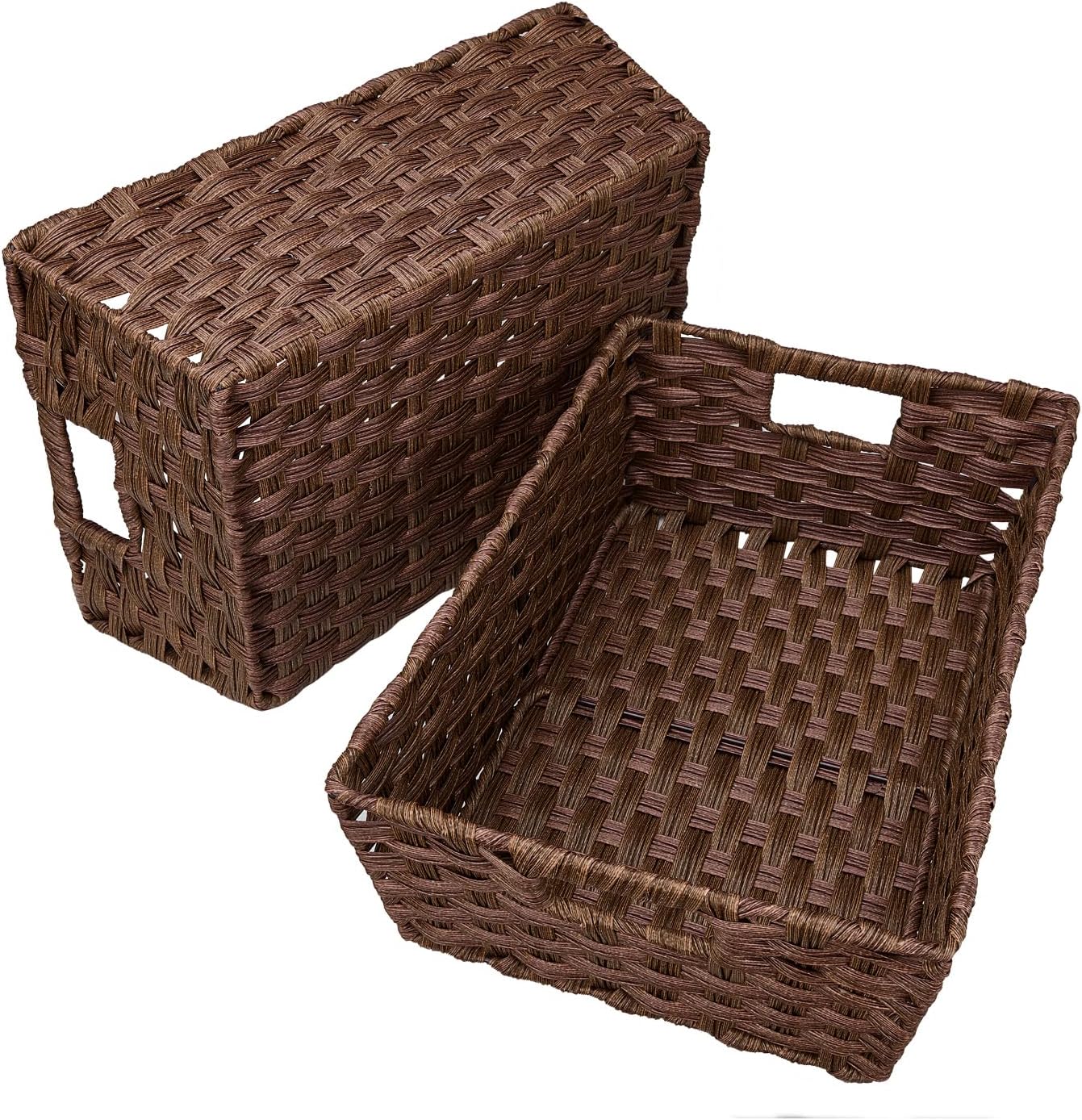 Metal Frame / Large Wicker Storage Basket / 15 x 10.3 x 5.2 / Brown / Set of 2
