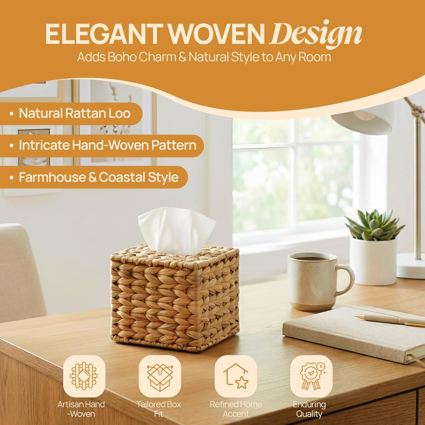 Rattan Woven Tissue Box Holder / Square
