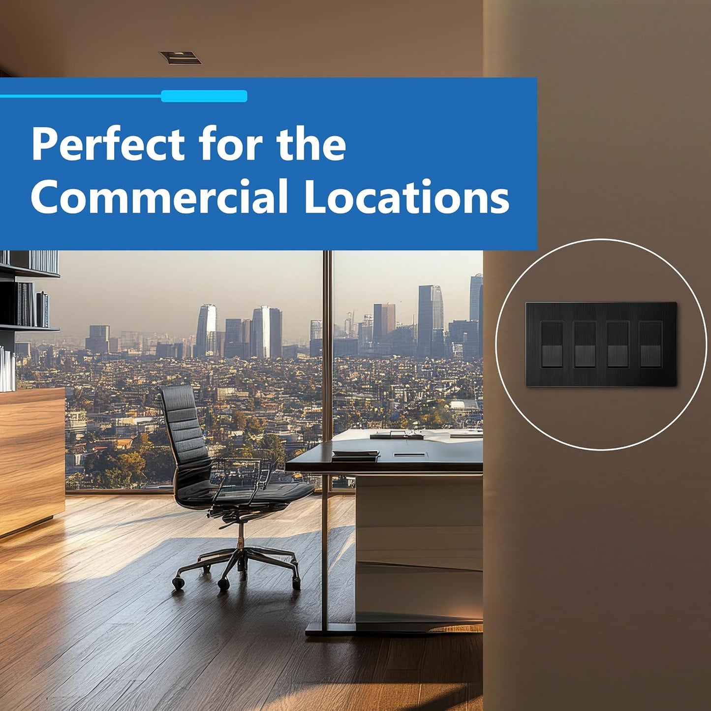 LIDER Screwless Metal-Surface Wall Plate, Mid-Size 4-Gang, Stainless Steel | Temperature And Impact Resistant