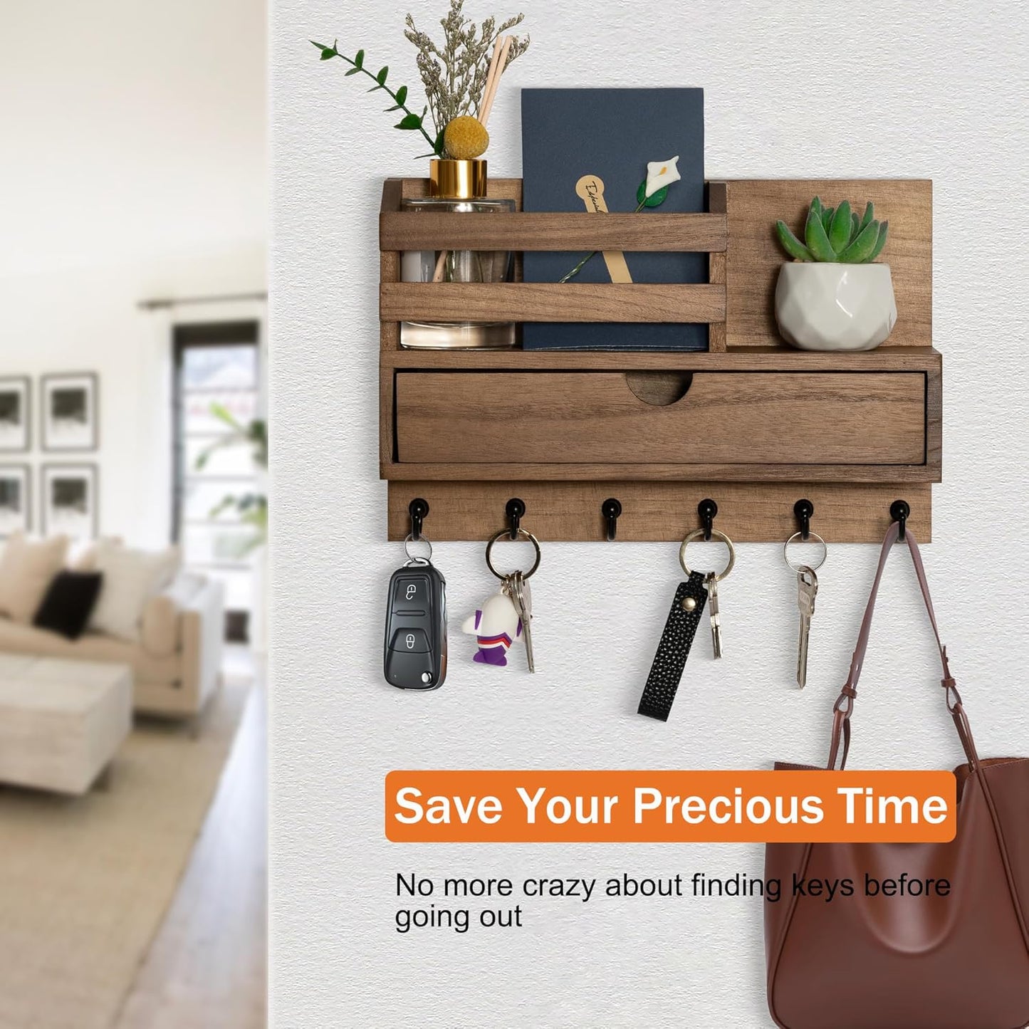 Wooden Key Rack / Key and Mail Holder