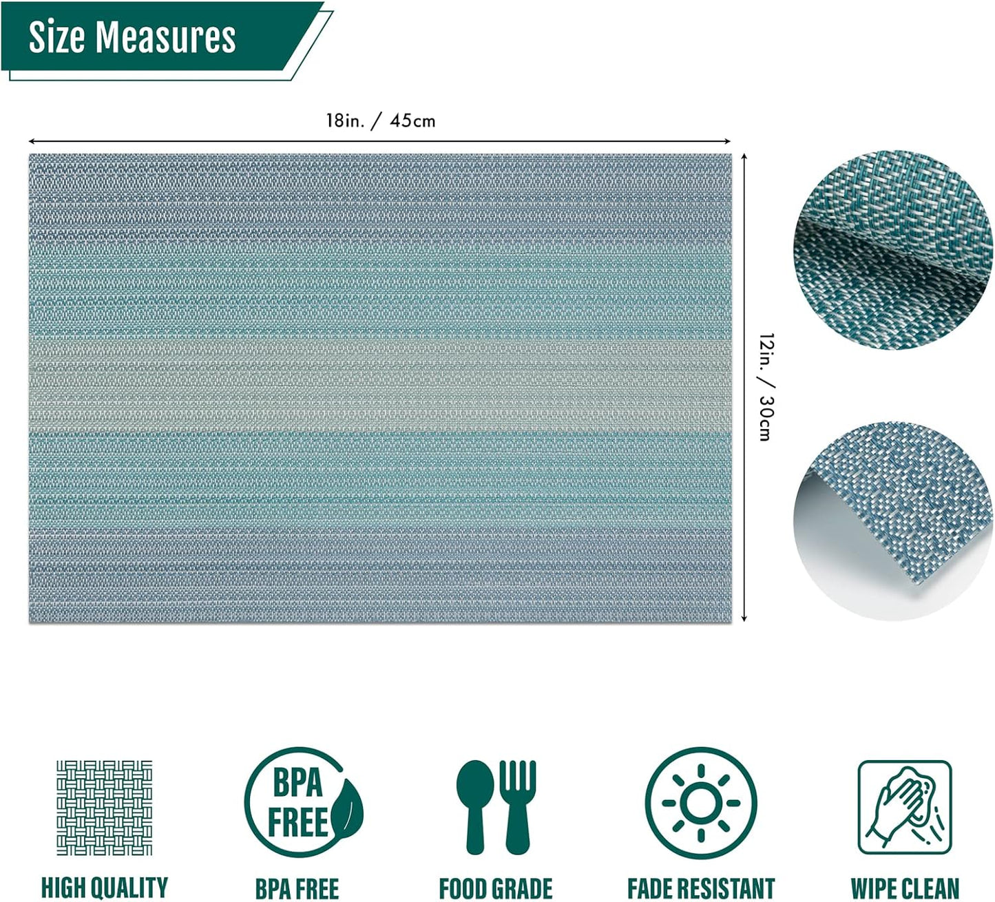 Winknowl Placemats, Set of 8 Heat Resistant Stain Resistant Woven Vinyl Insulation Placemats, Durable Washable Elegant