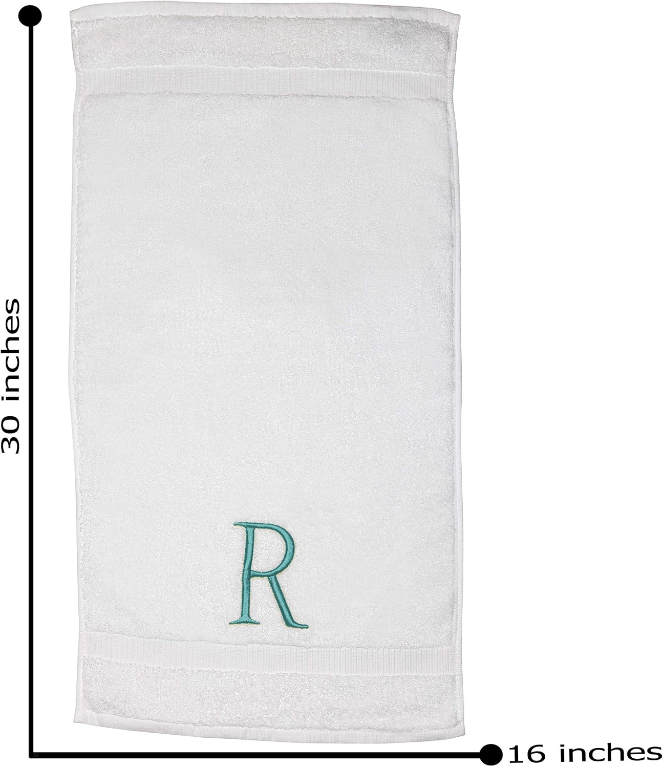 White with Teal Monogrammed Hand Towels for Bathroom - Set of 2 Letter R | Luxury Hotel Quality Initial Towels For