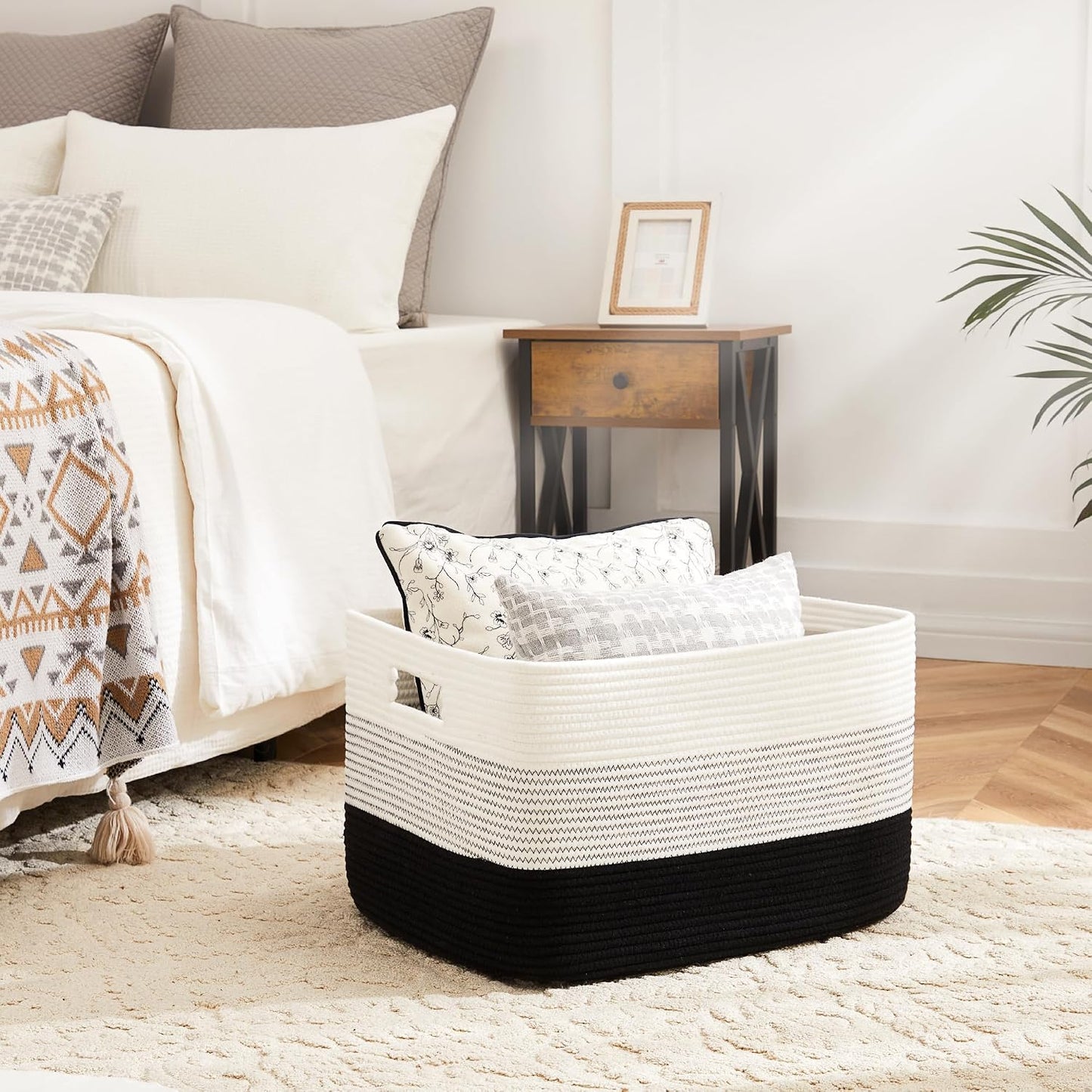 Rectangle Woven Baskets for Storage / Black / 65L