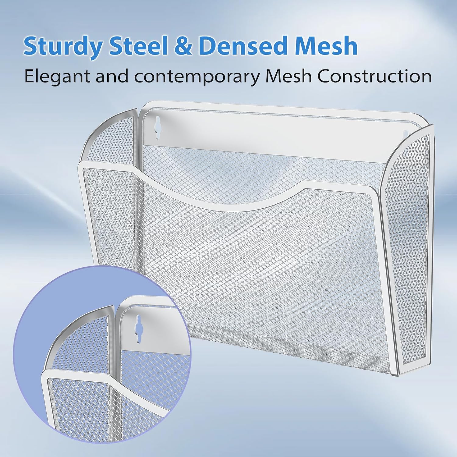 MINDEPOT Wall File Organizer, Hanging Wall File Holder, 6 Pack, Silver | Heavy Duty Iron, Metal Mesh Wall Mount, Single
