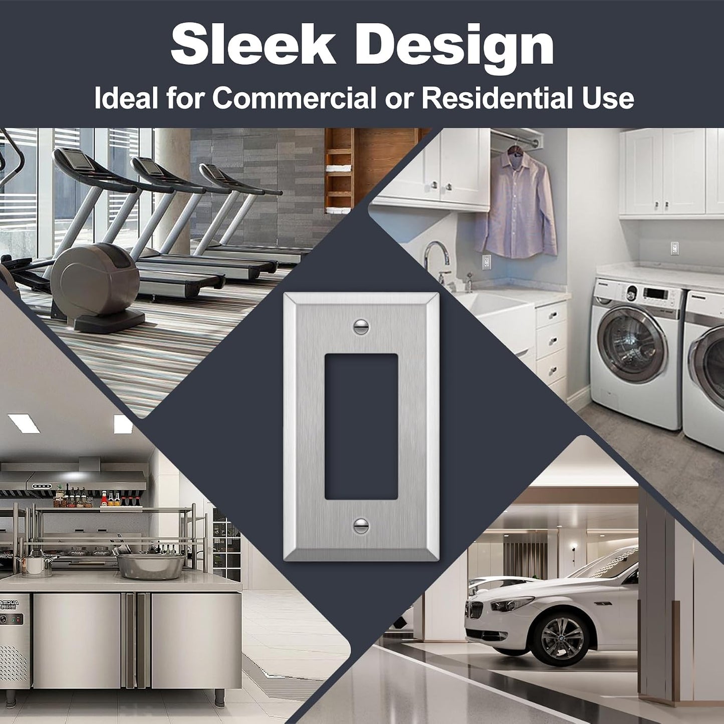 CML 20 Pack 1-Gang Decorator Metal Wall Plate, Standard Size, Silver | Stainless Steel Outlet Receptacle Covers &