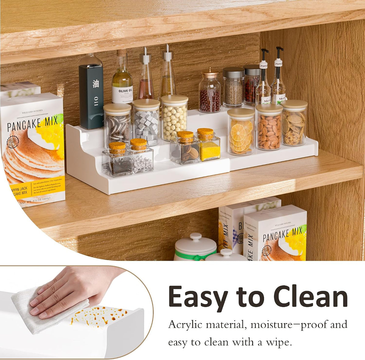 Sezanrpt Expandable Spice Rack Cabinet Organizer 3 Tier, White Kitchen Counter Display Shelf, Seasoning Organizer for