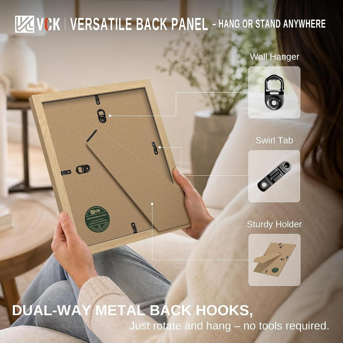 VCK 9x12 Picture Frame Set of 3, Natural Solid Wood, Wall/Tabletop Display | Wide Border, Light Woodgrain, Shatterproof