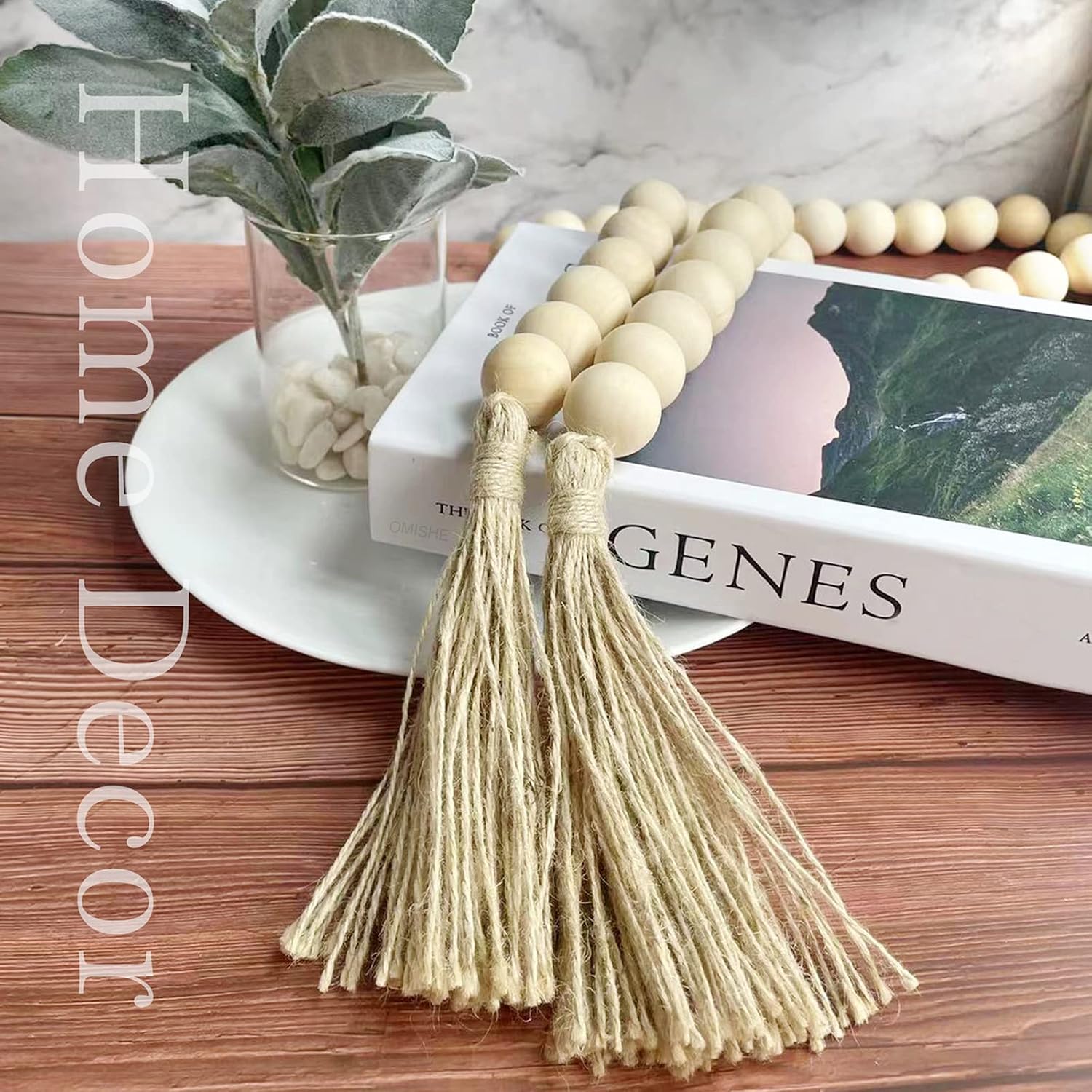 57" Long Large Wood Bead Garland / 01 Beige / 57 Inches