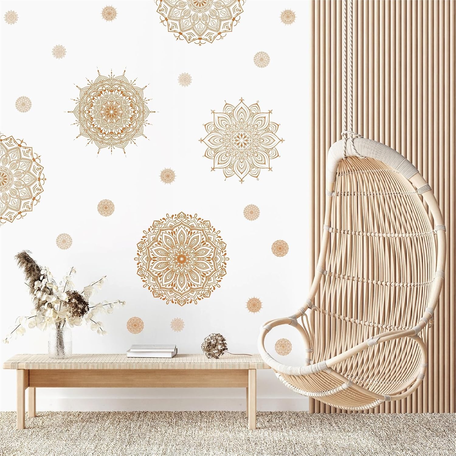 s Mandala Wall Decals Lotus Flower Yoga & Heart Chakra Stickers Boho Lotus Decor & Headboard / Brown