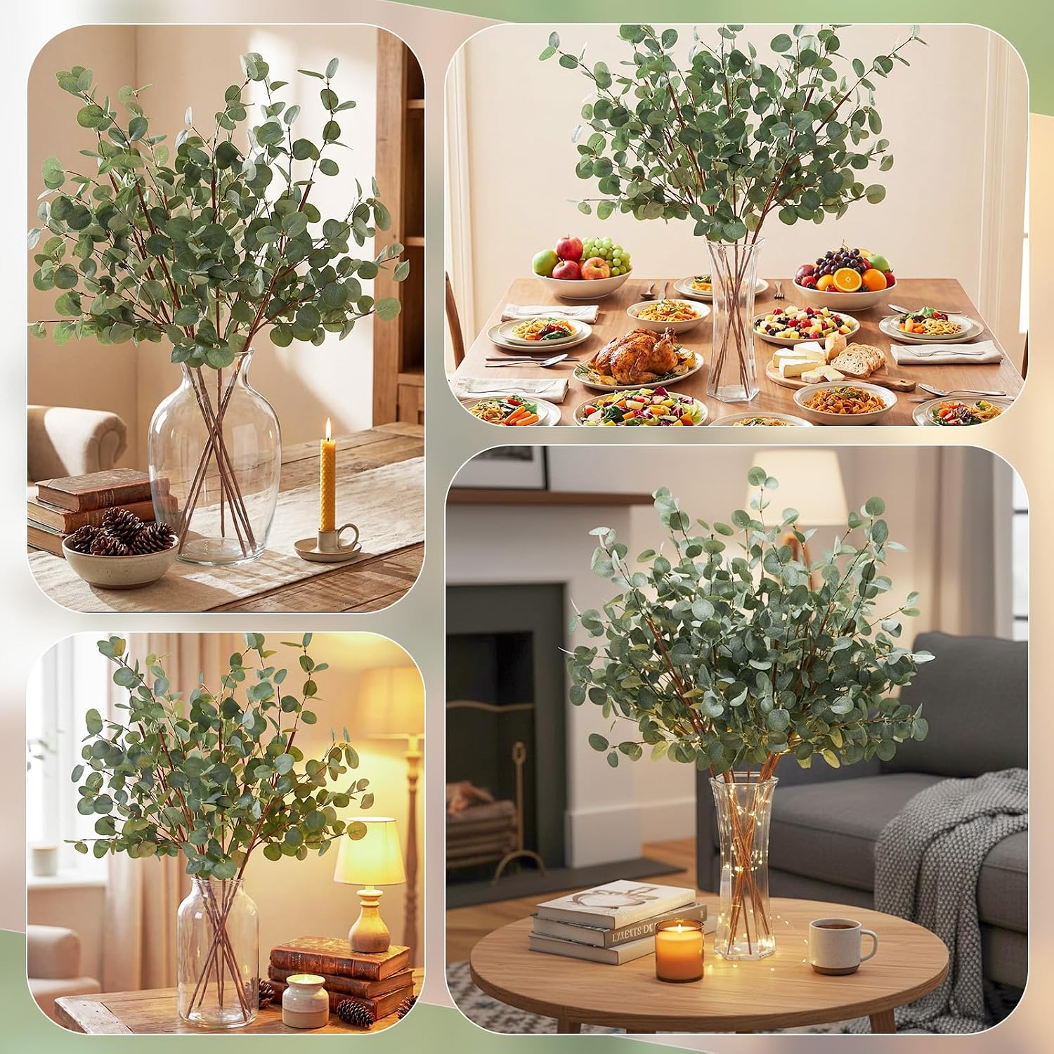 Fake Eucalyptus Plants for Large Vases / Eucalyptus Stems / Set of 6